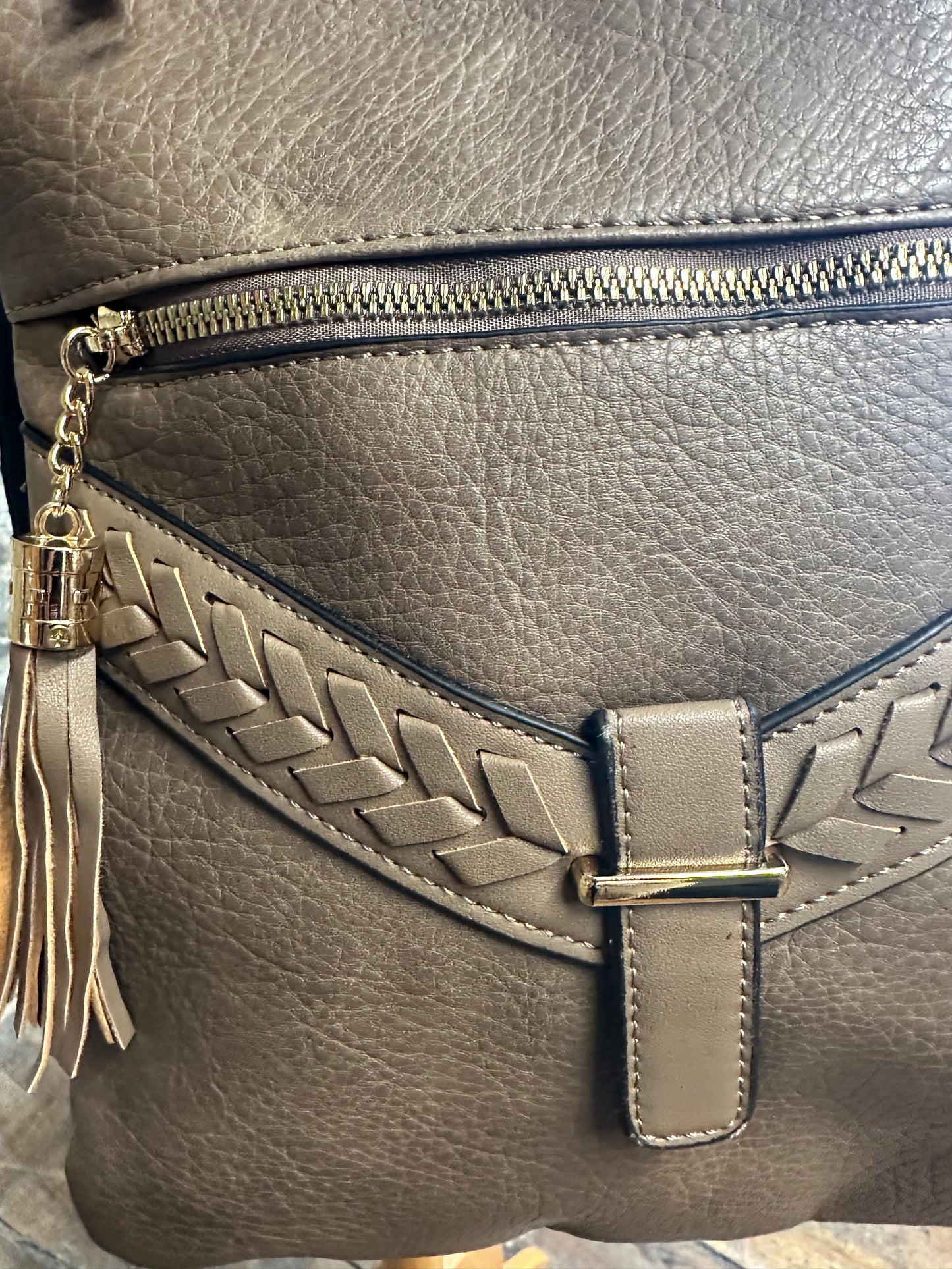 “Sharrin” mocha vegan crossbody satchel