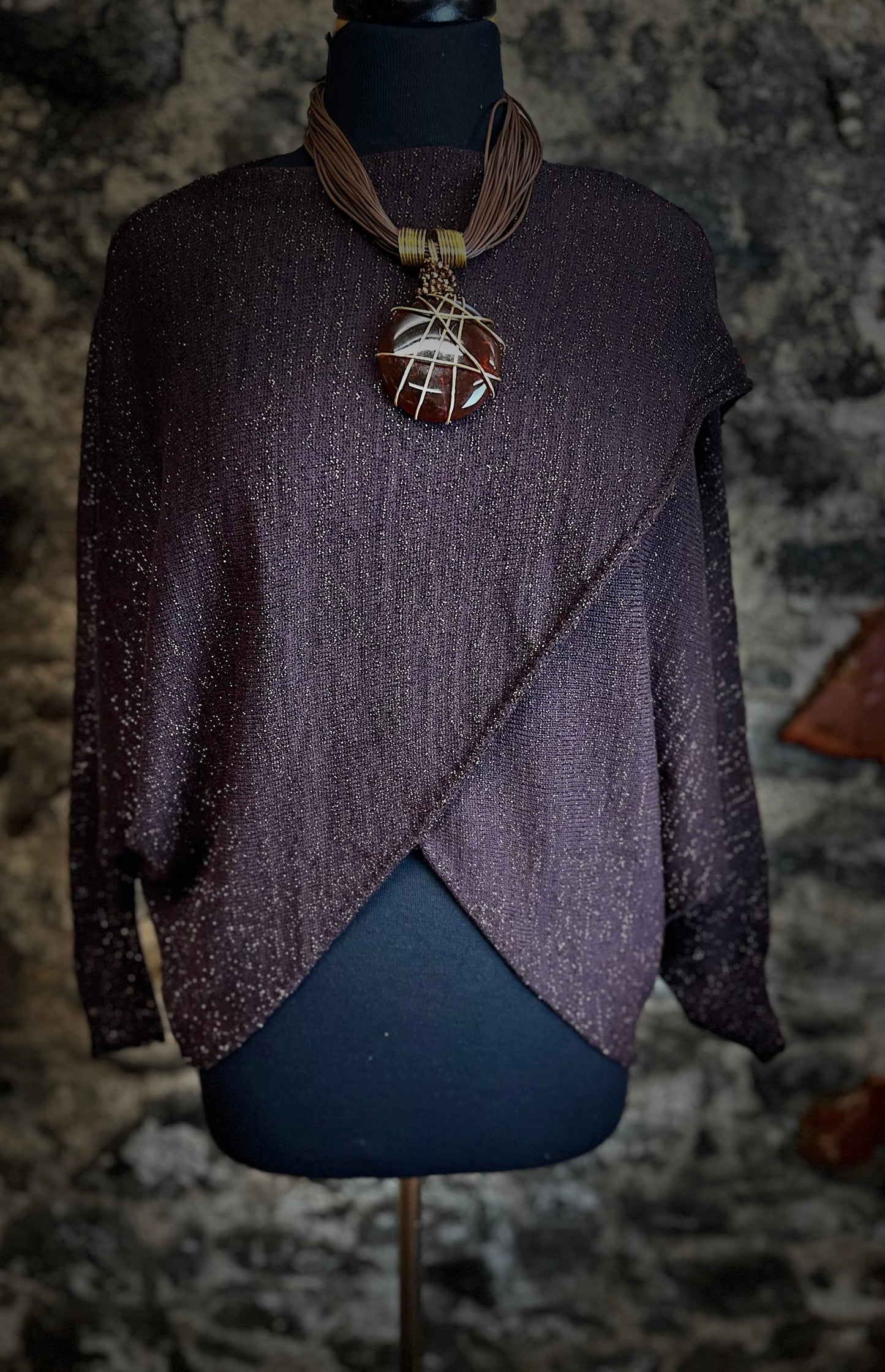 “Tanya “ chocolate Italian wrap knit with metallic fleck
