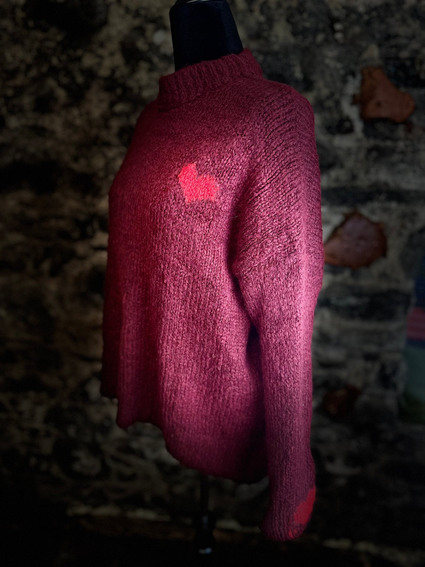 “Evie “ Bordeaux Italian loose knit little heart knit