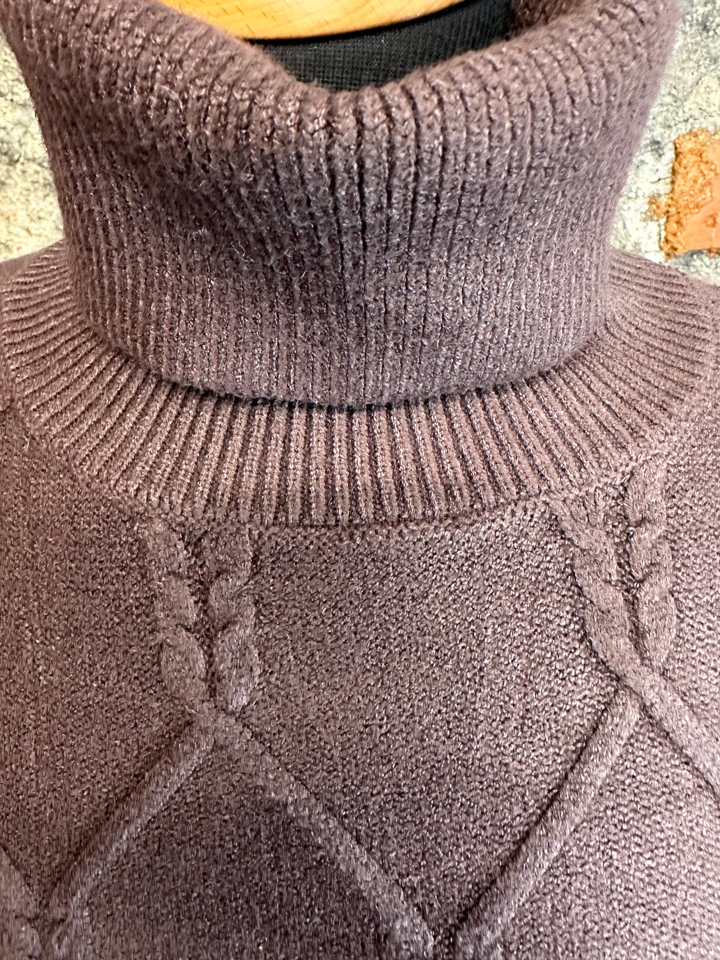 “Natalie “ chocolate Italian high neck polio knit