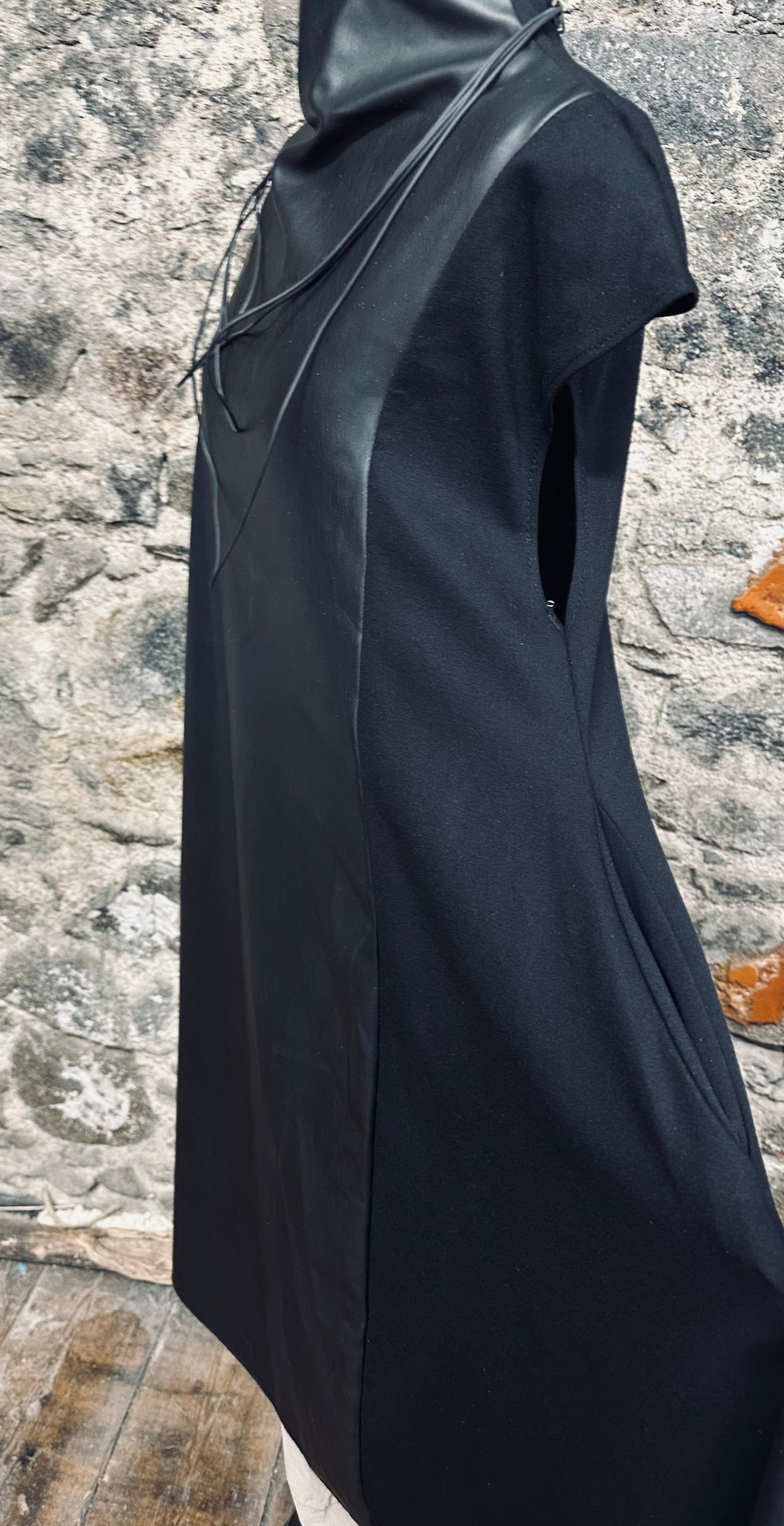 “Kirsti “ black funnel neck asymmetric tunic dress