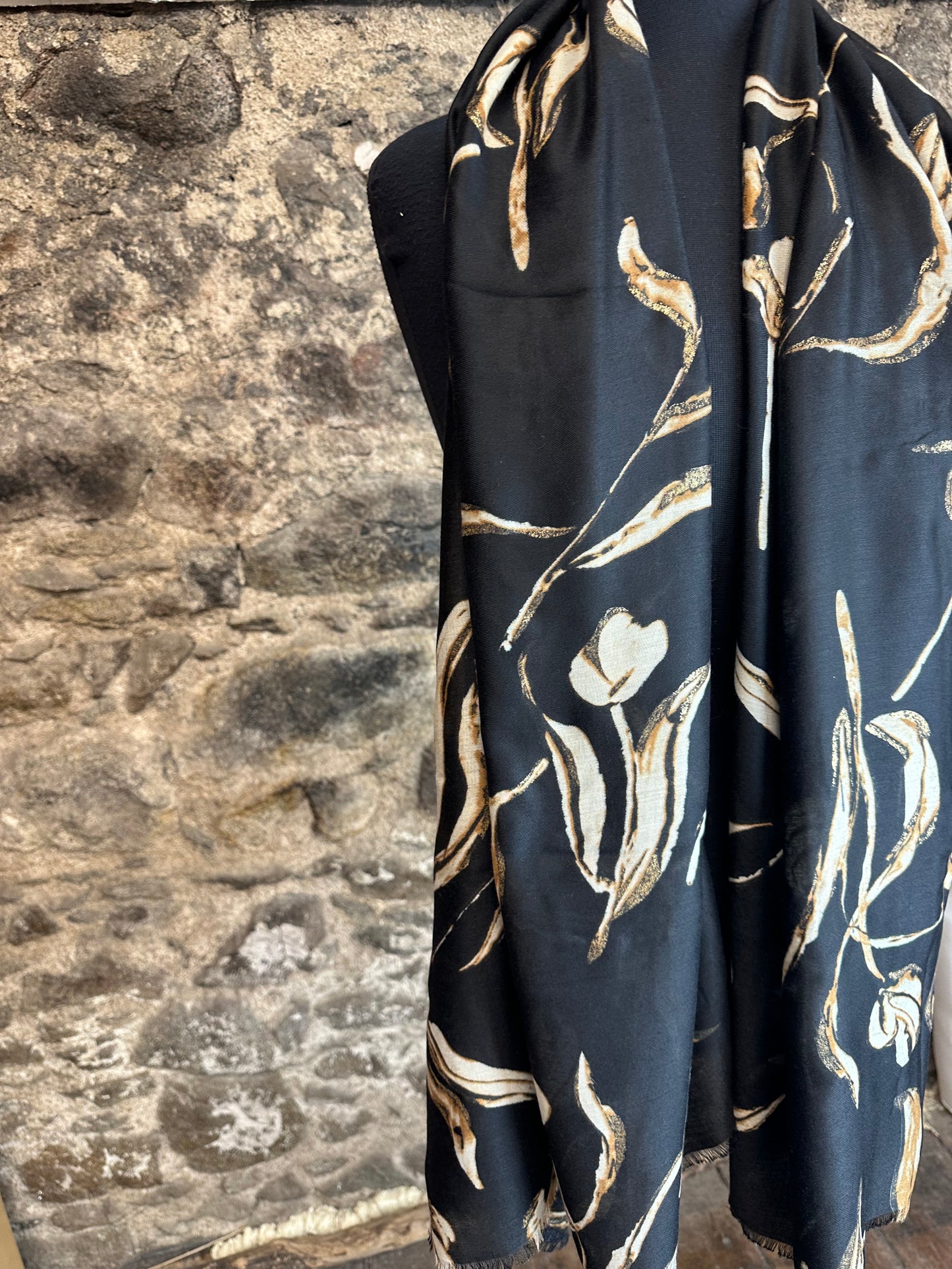 Ebony and stone delicate abstract floral large wrap
