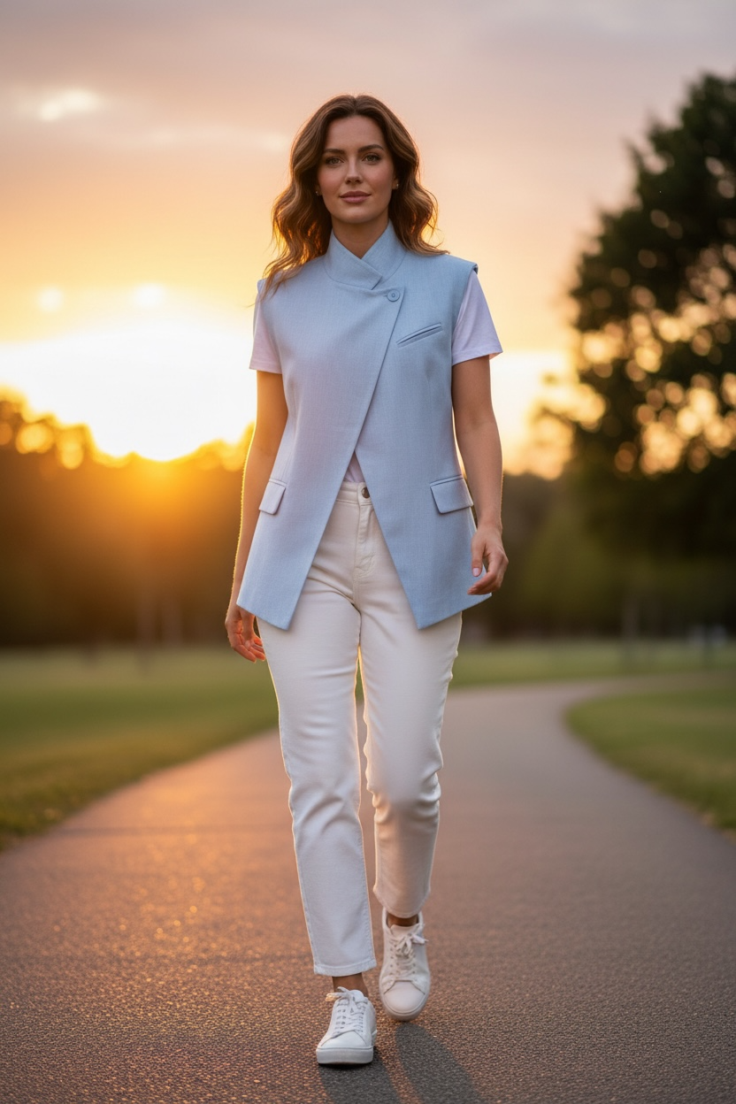 “Lindsay “ French asymmetrical wrap blazer powder blue