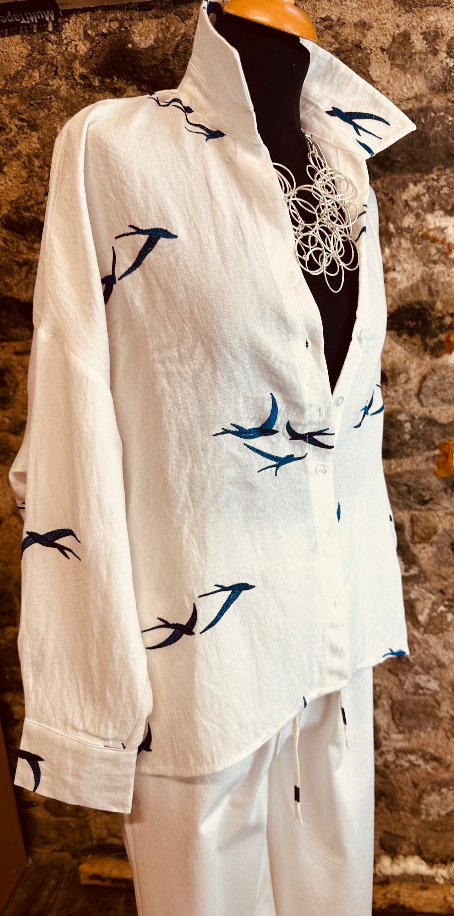 “Kelsi “ embroidered blue swallowtail shirt (pre order available from 23 June )