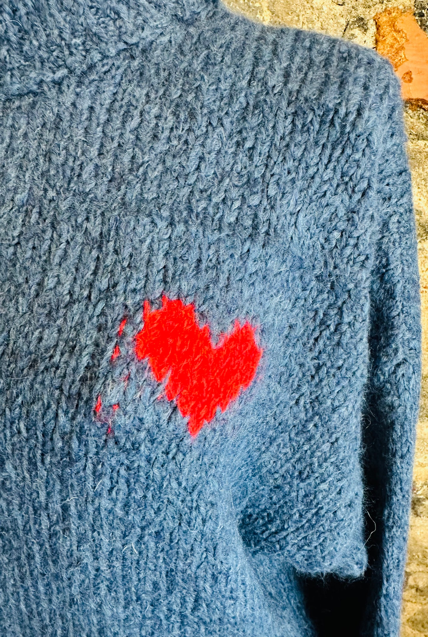 “Evie “ denim blue little red ♥️heart Italian loose knit
