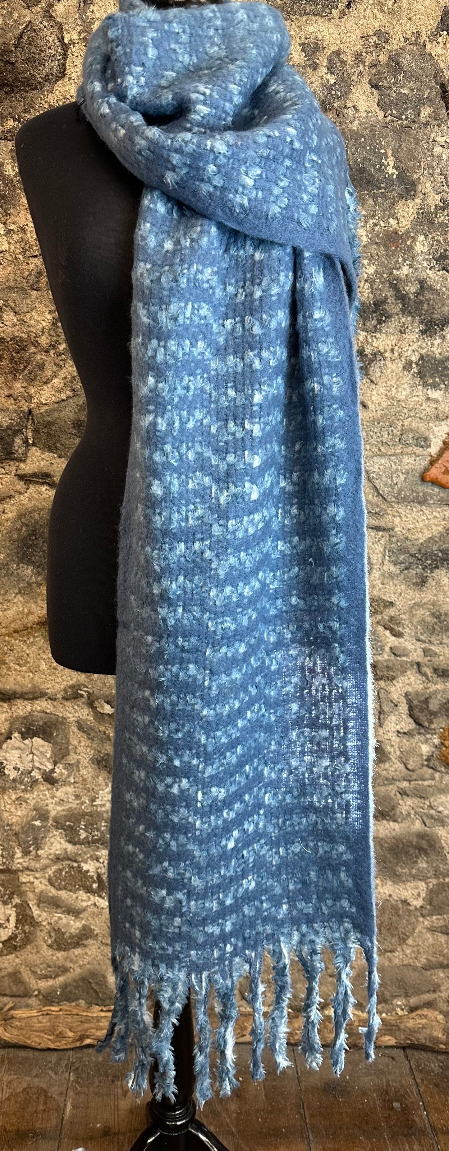 Cosey super soft fringed denim blue wrap