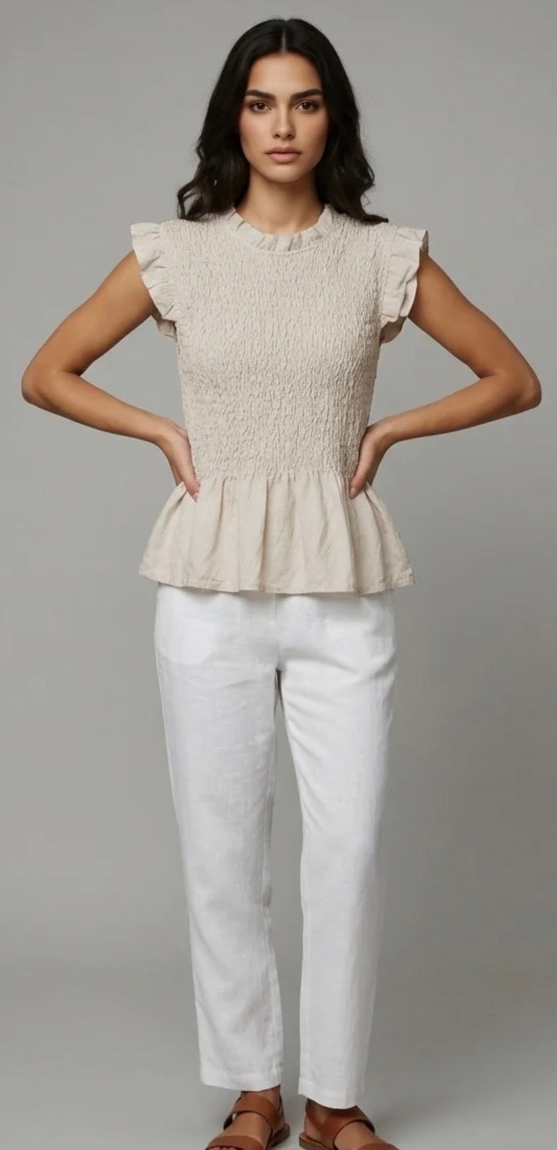 “Mandy “ oatmeal Italian peplum top
