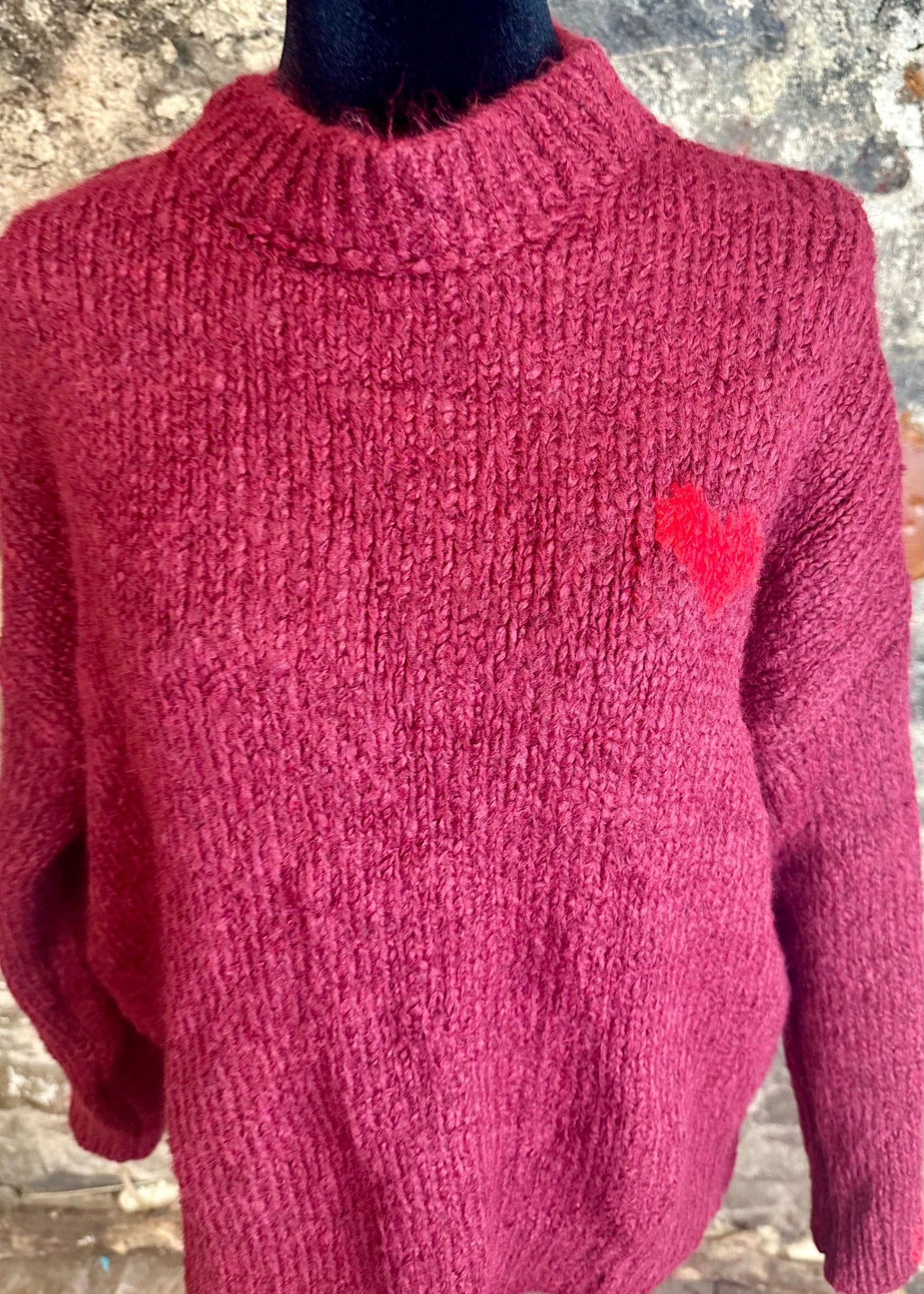 “Evie “ Bordeaux Italian loose knit little heart knit
