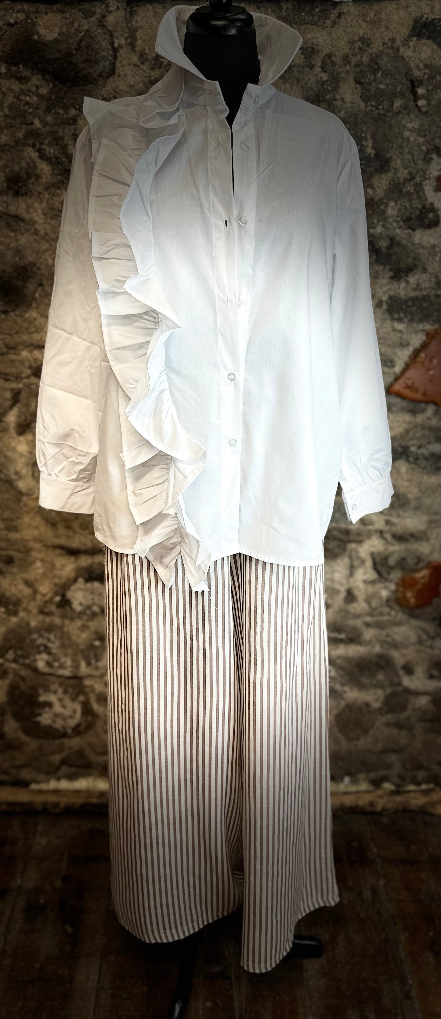 “Helena “ white Italian front ruffle shirt