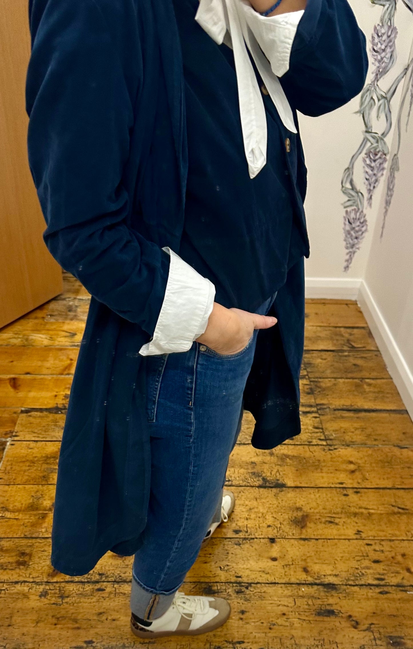 “Terri “ Italian indigo navy pin corduroy dress coat