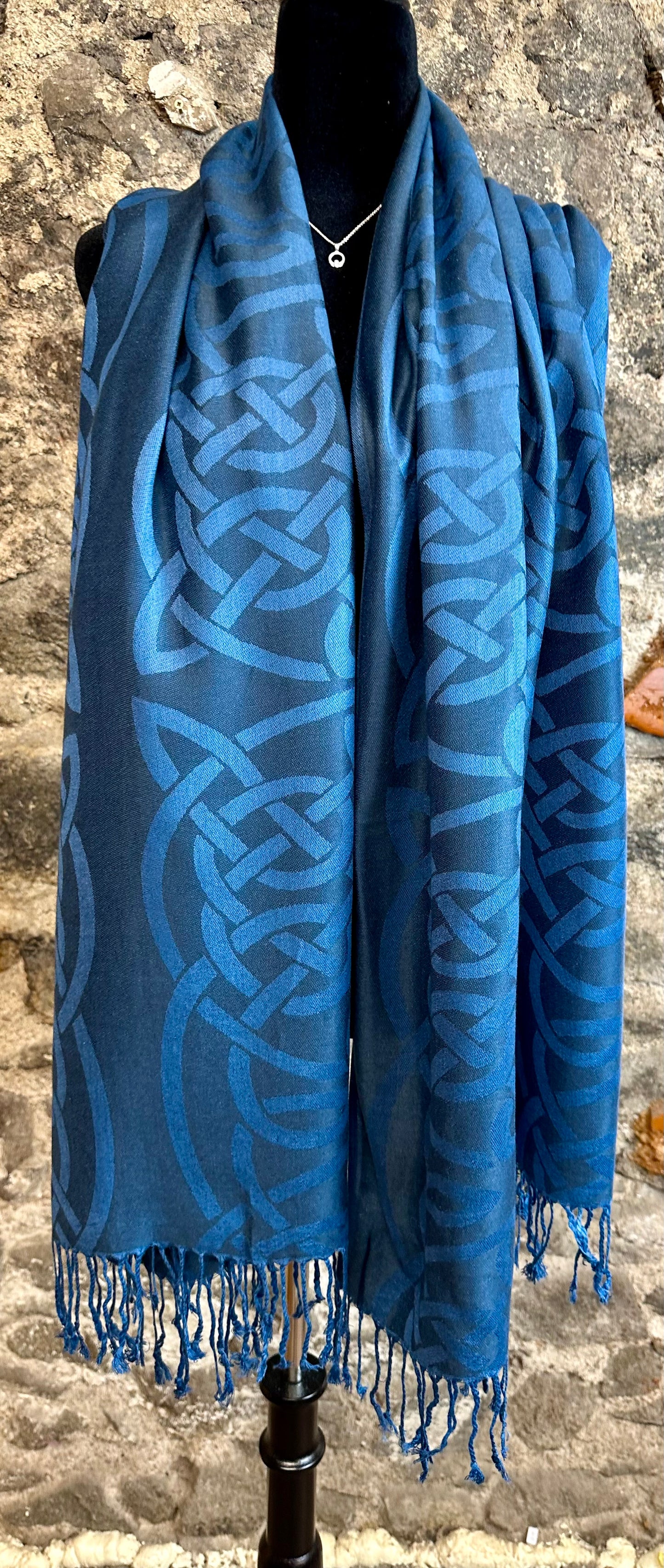 Ocean blue Irish designed heritage knotwork pashmina
