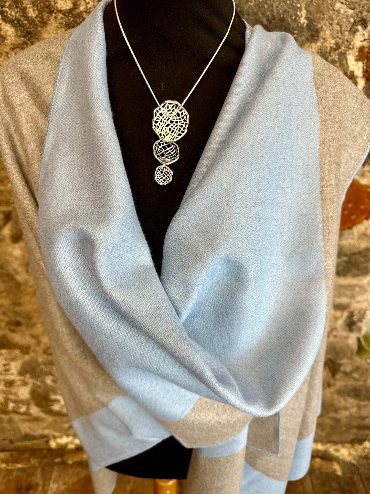 “Roberta “ powder blue and dove grey reversible wrap
