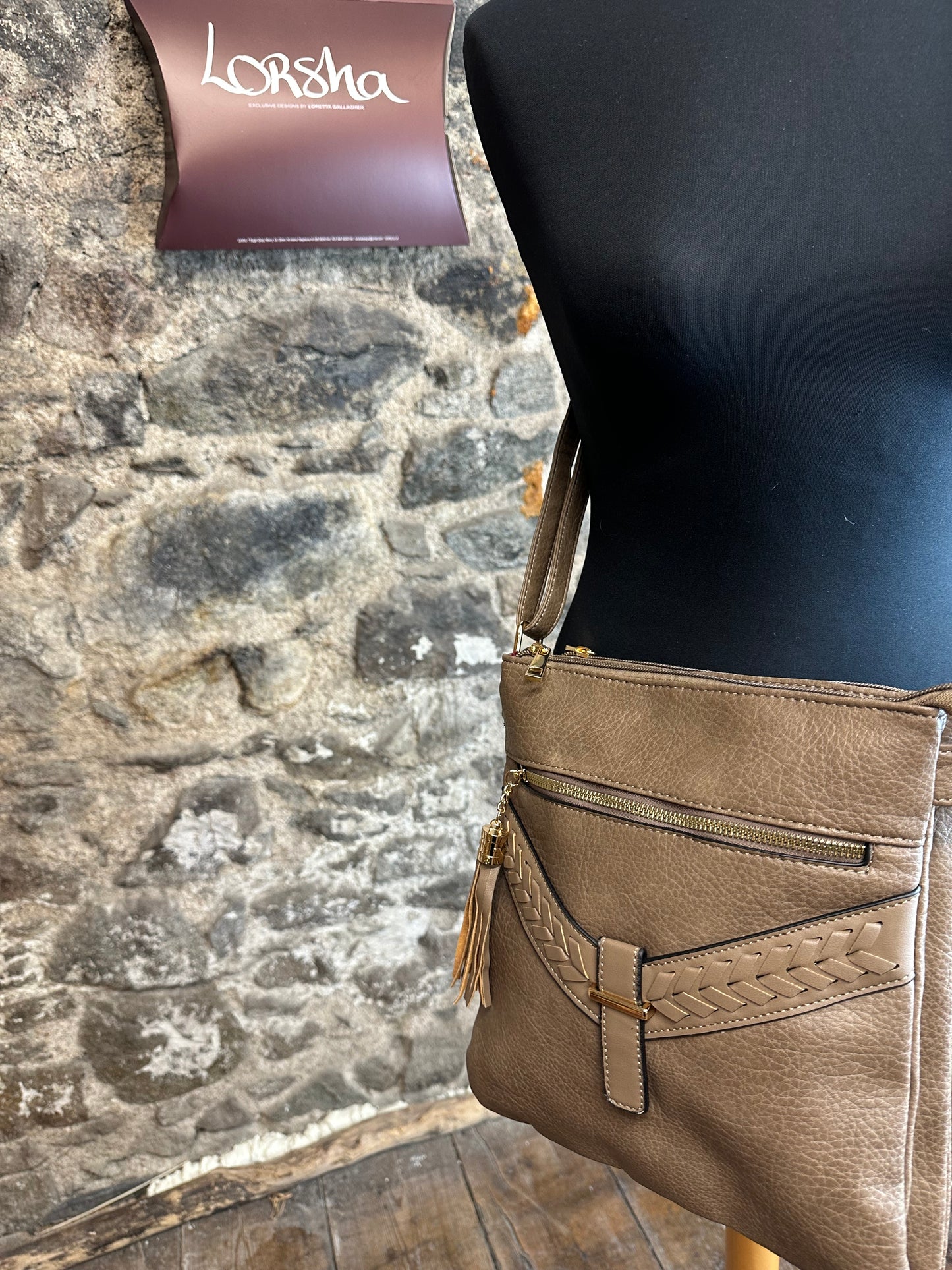 “Sharrin” mocha vegan crossbody satchel