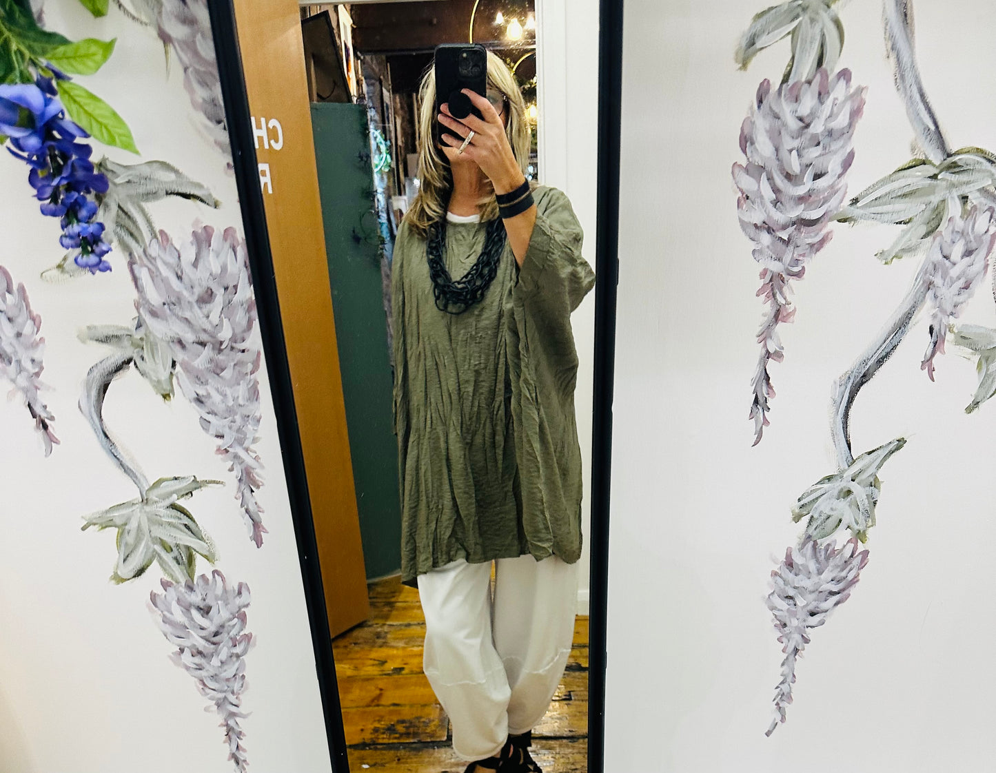 “Elsbeth “ forest crinkle batwing tunic