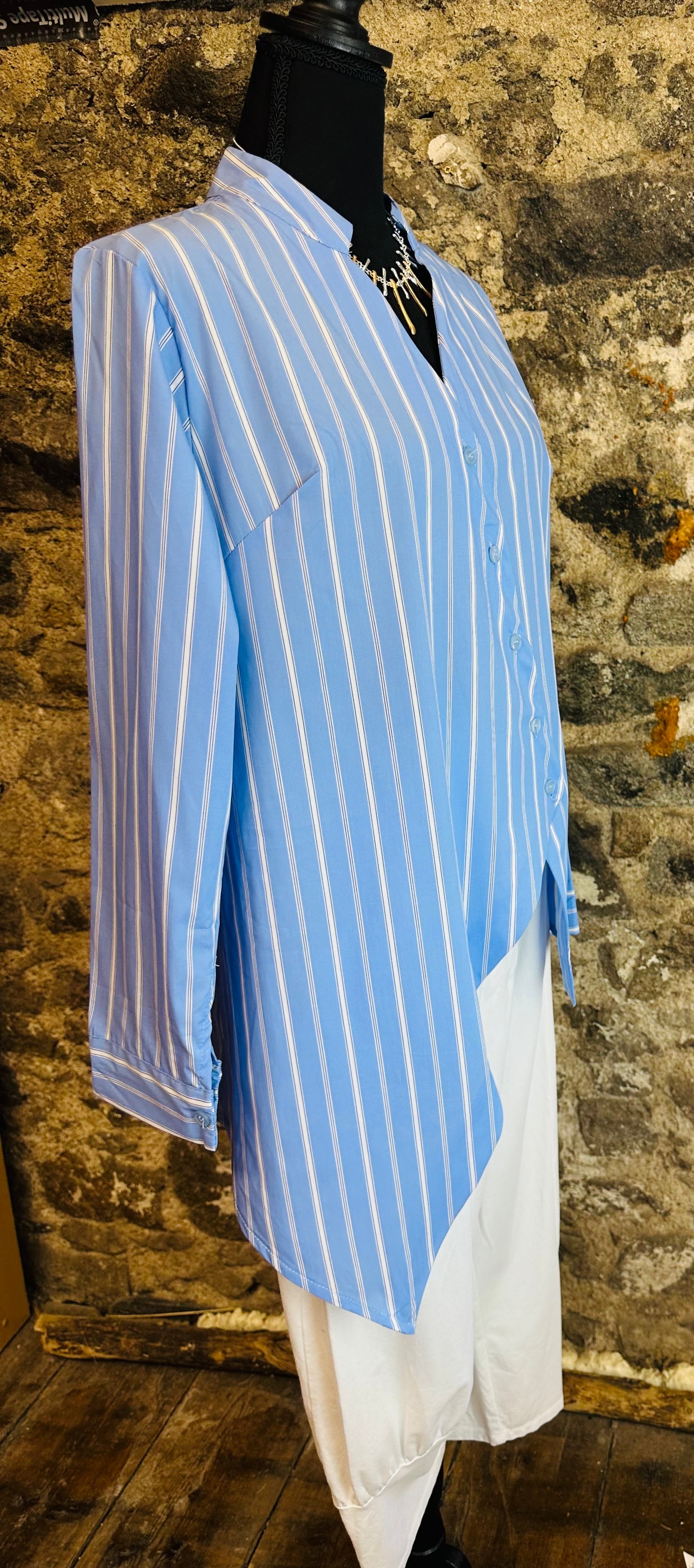 “Brady “ sky blue asymmetric shirt