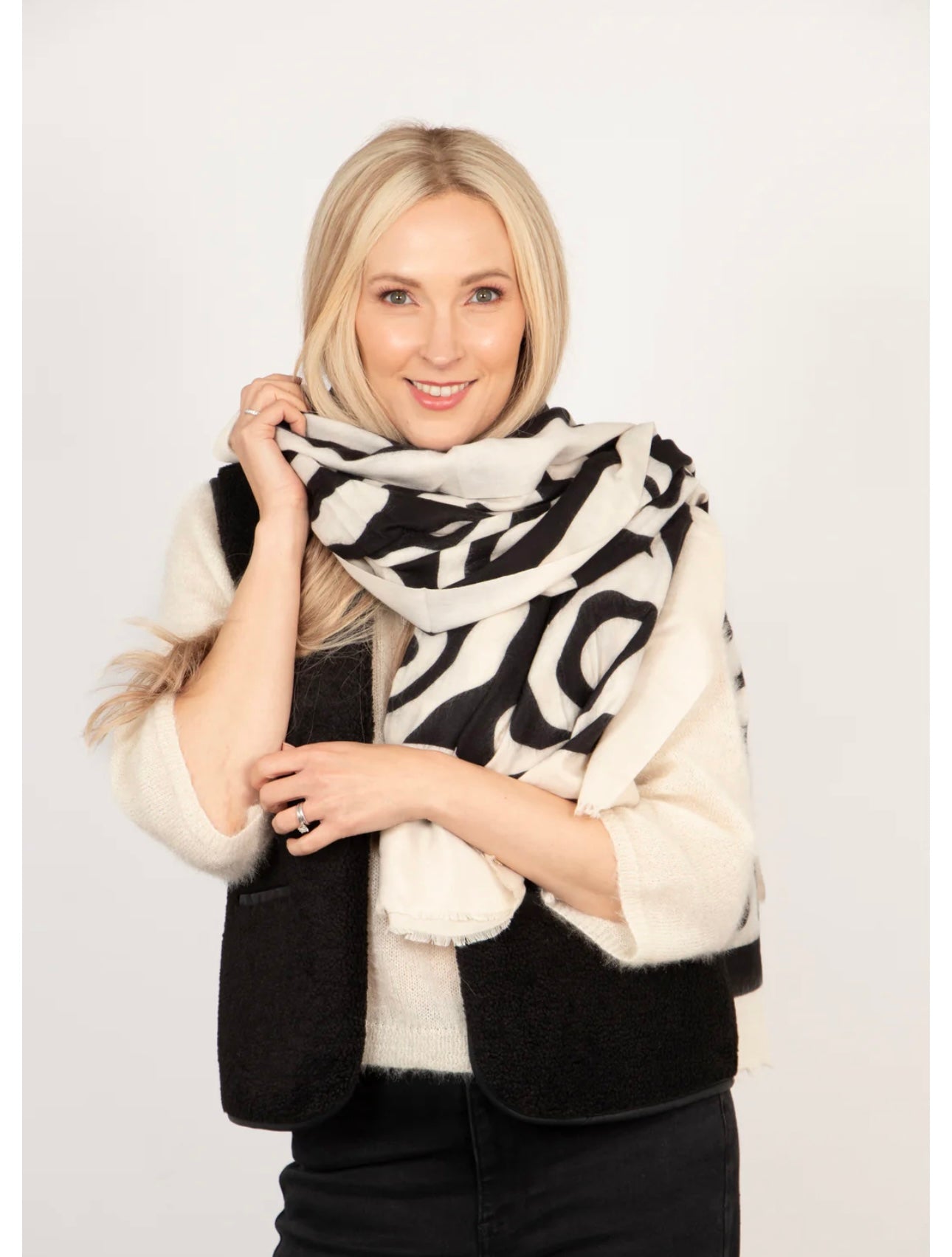 Monochrome black and cream large wrap