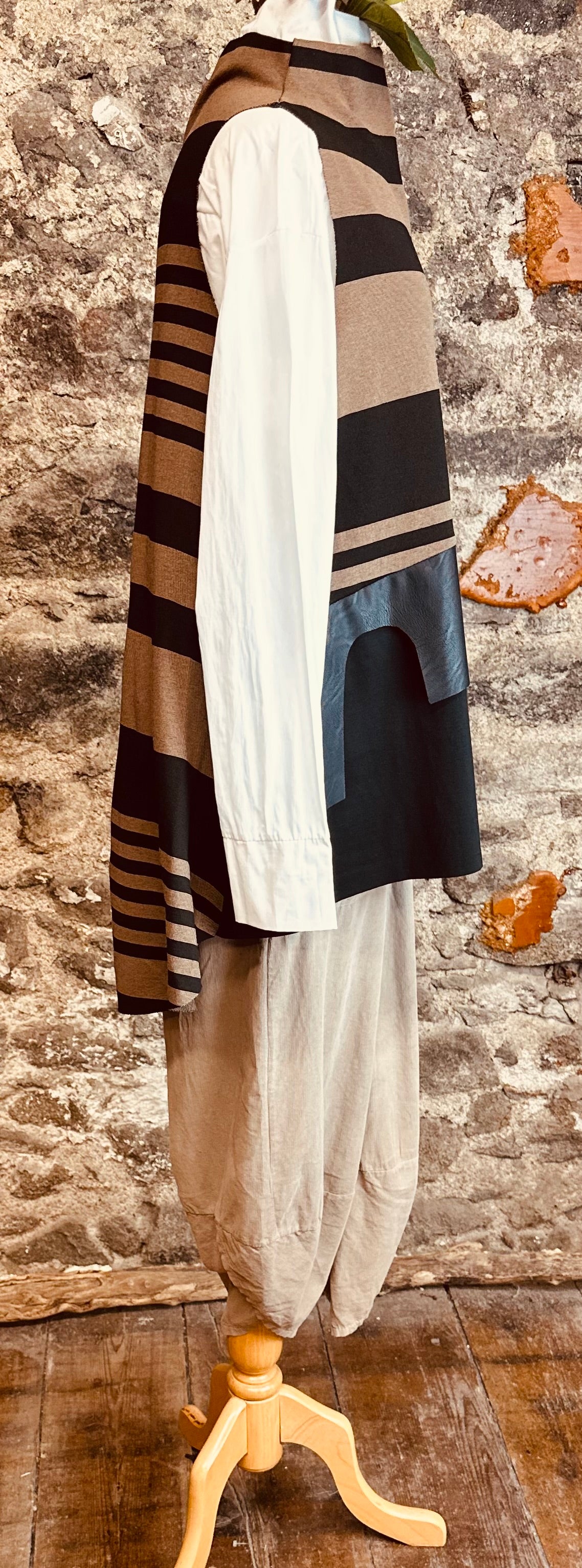 “Jenni “ mocha and ebony Italian hi lo funnel neck tunic