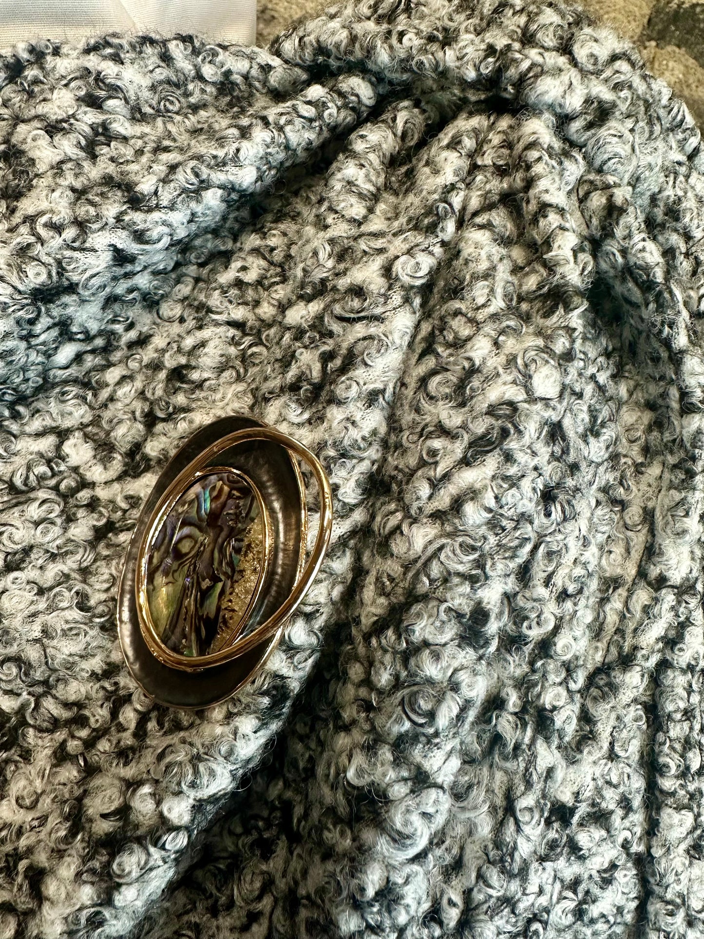 “Nicolette “monochrome italian boucle scarf wrap coat