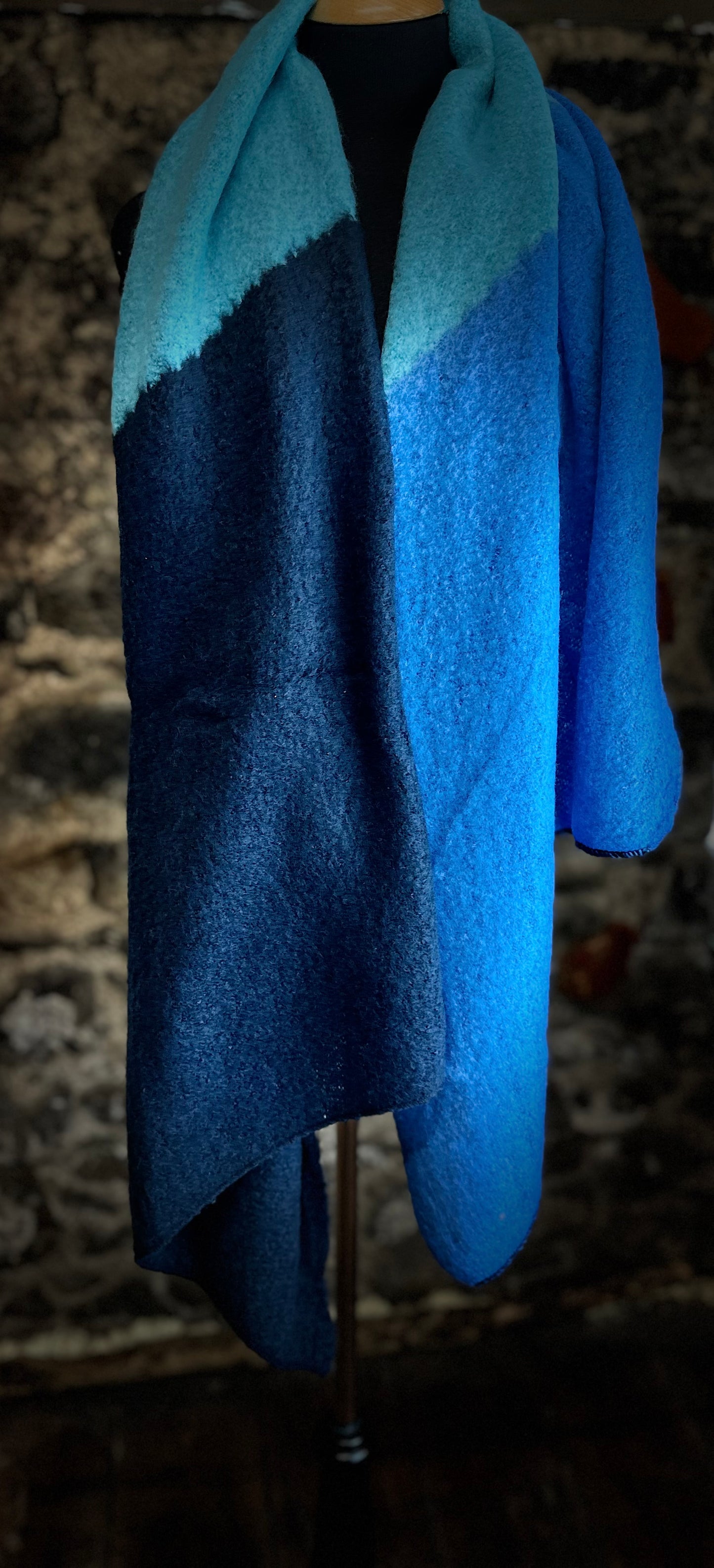 Super cosey navy and turquoise large wrap