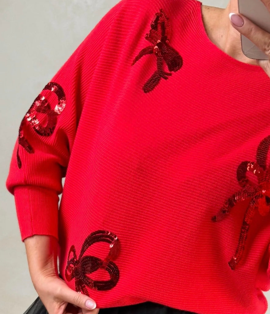 “Jez “ sequin bow Italian knit