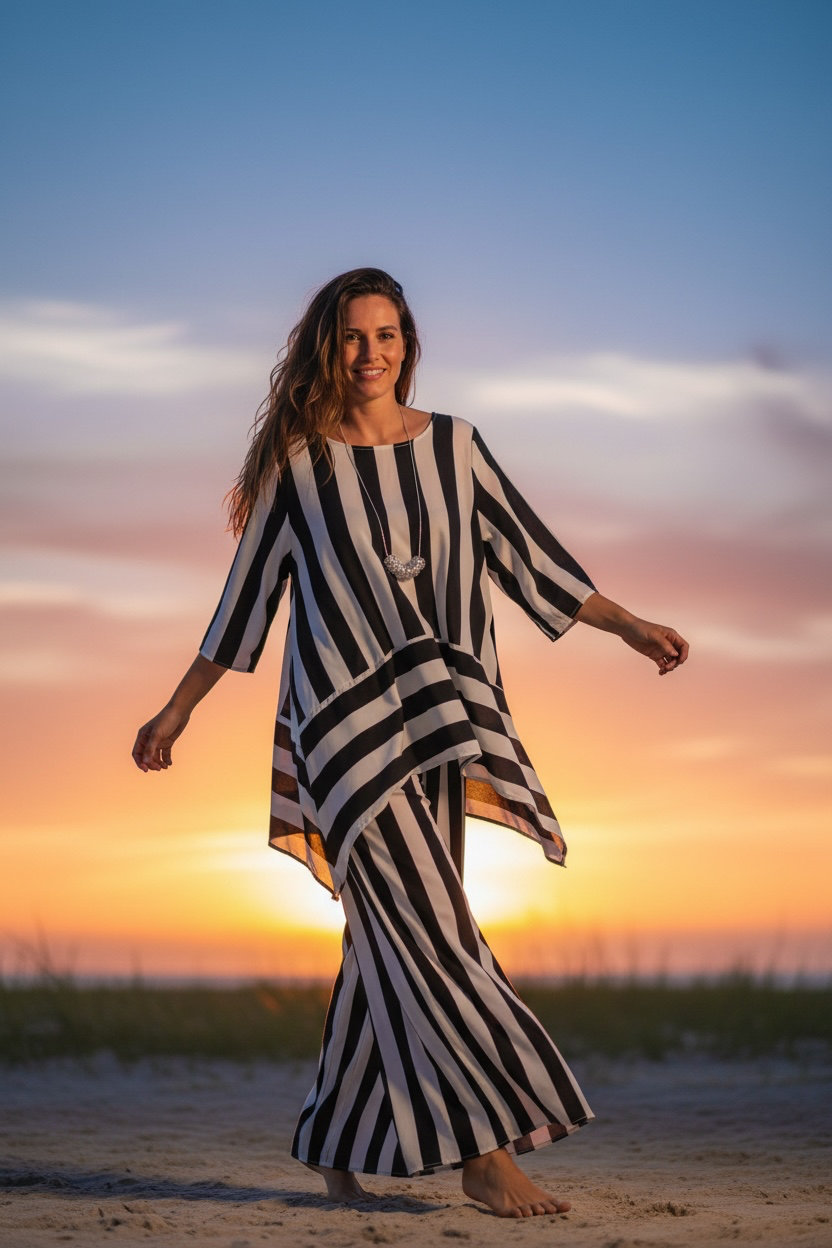 “Lira” monochrome ivory and black Italian two piece.