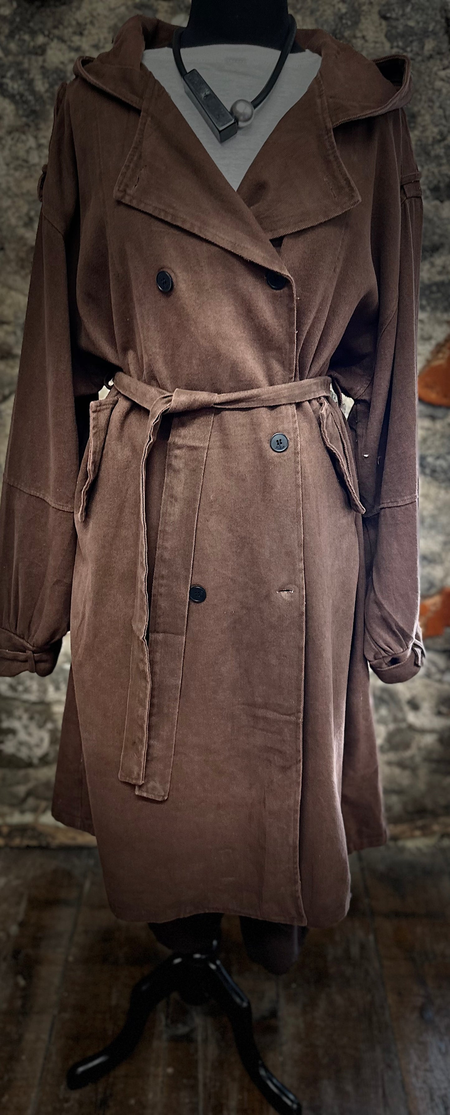 “Felicity “ coco brown hoided Italian trench coat