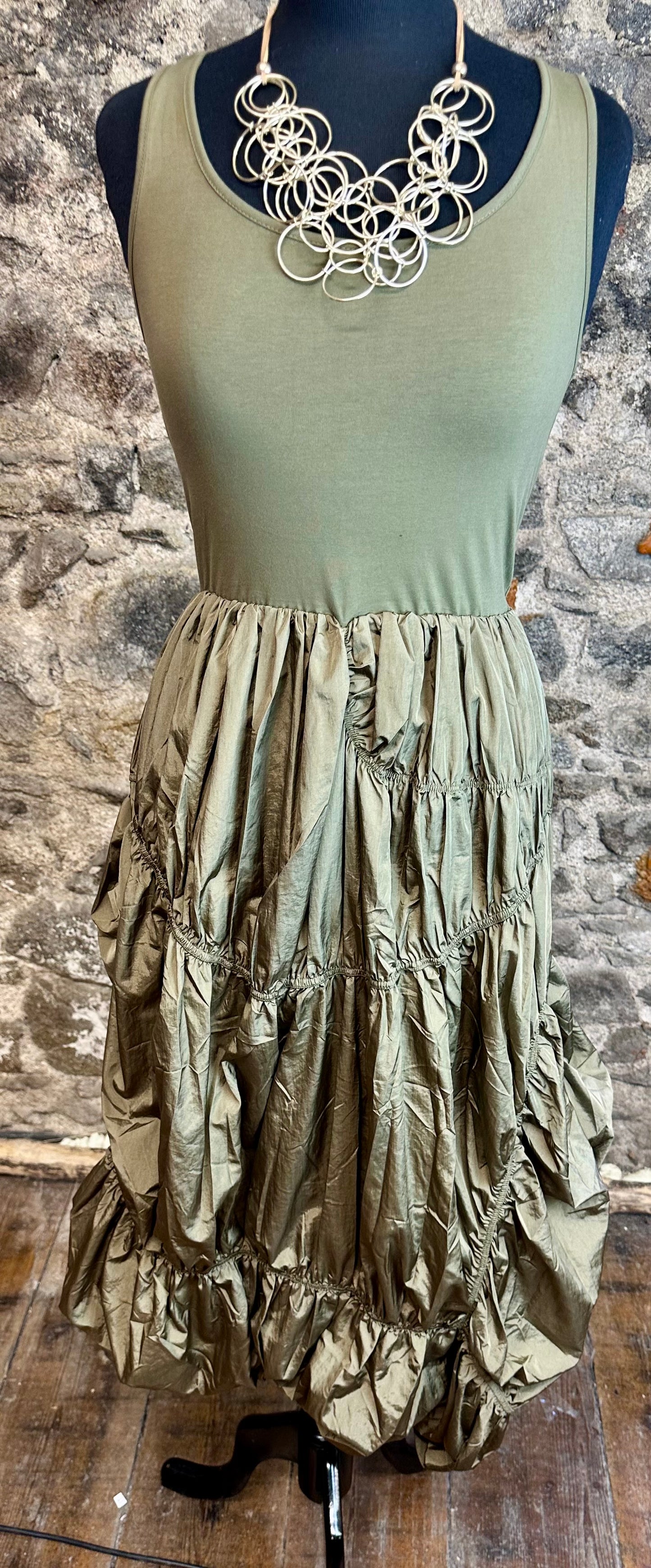 “Raina” kaki Italian mixed fabric dress