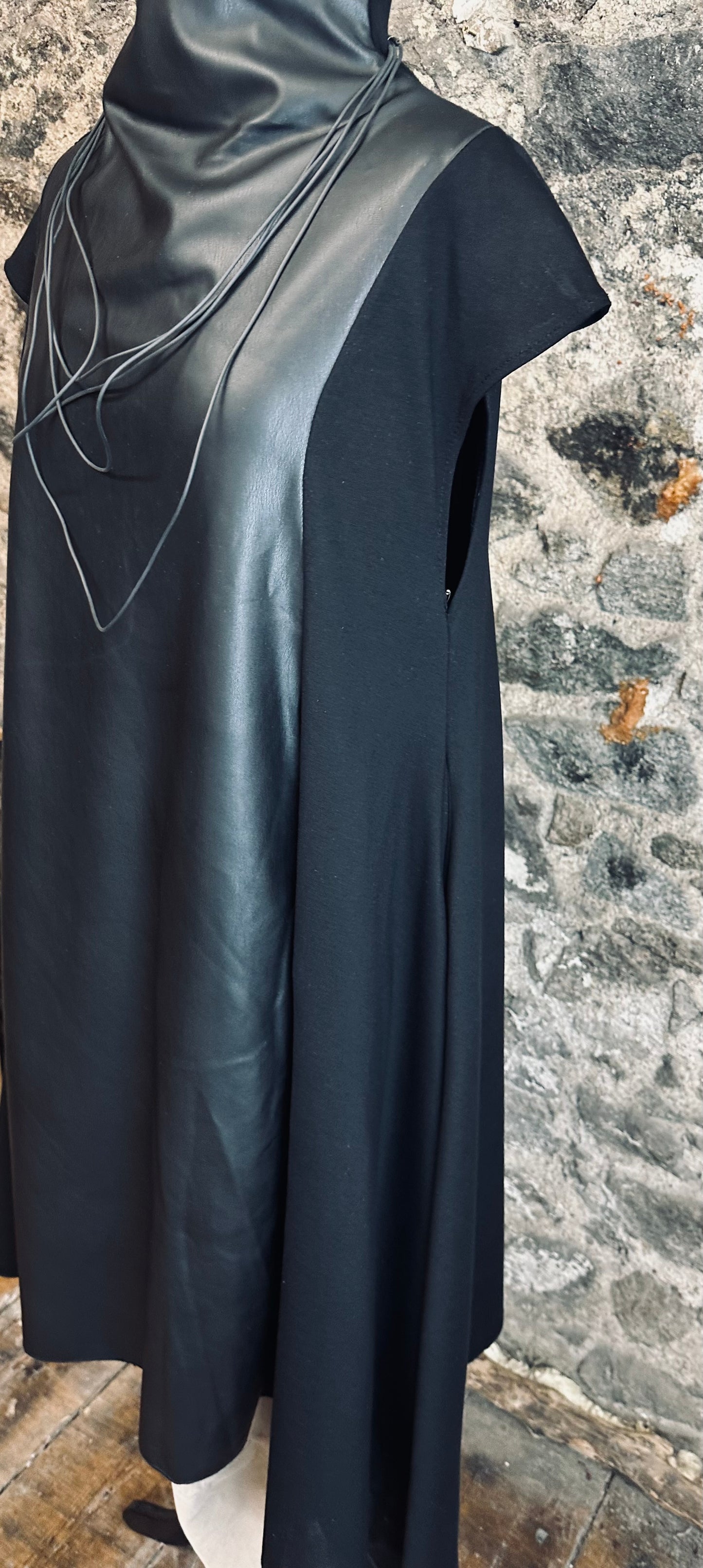 “Kirsti “ black funnel neck asymmetric tunic dress