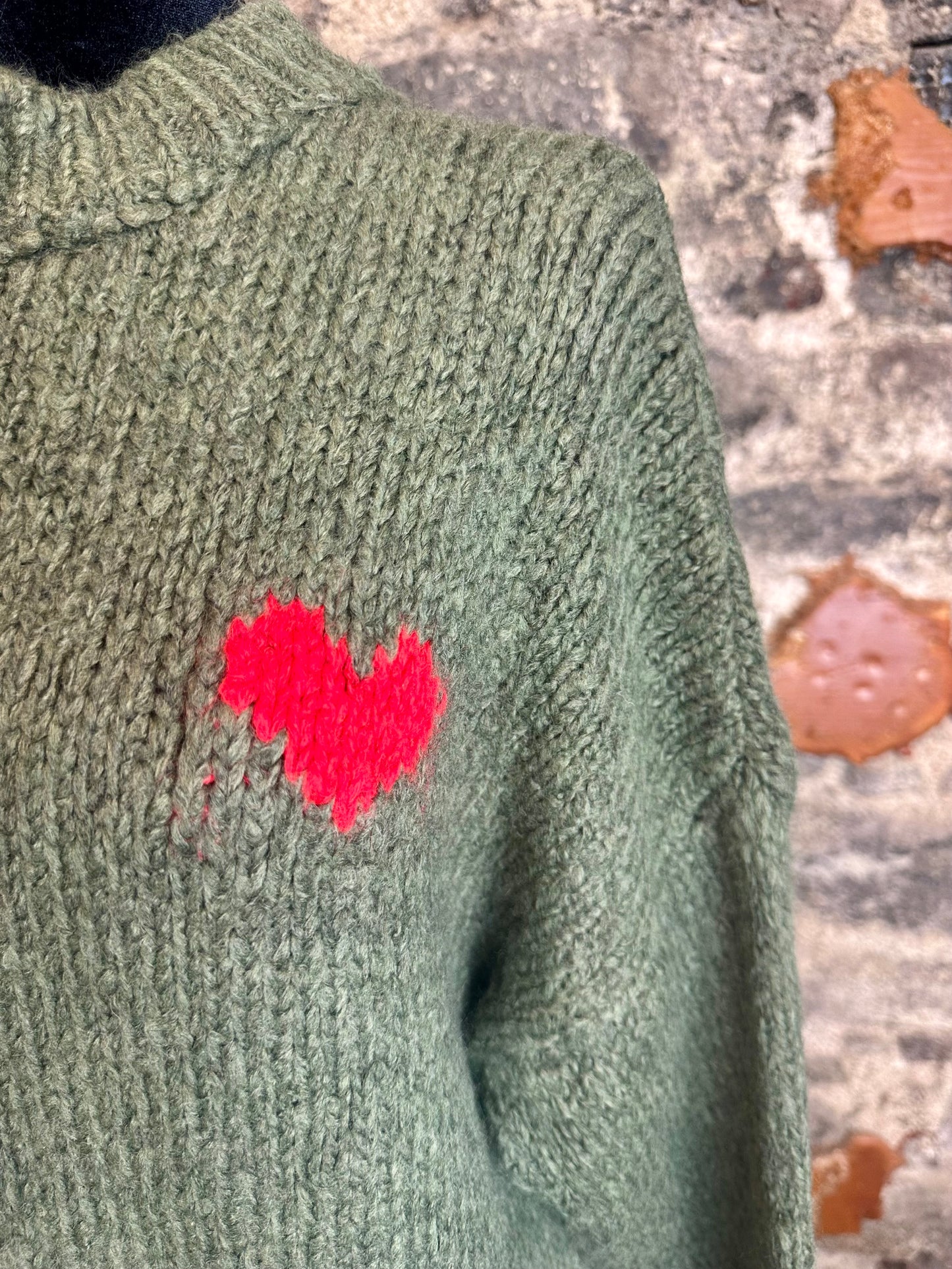 “Evie “ forest green Italian loose knit little heart ♥️ cosey