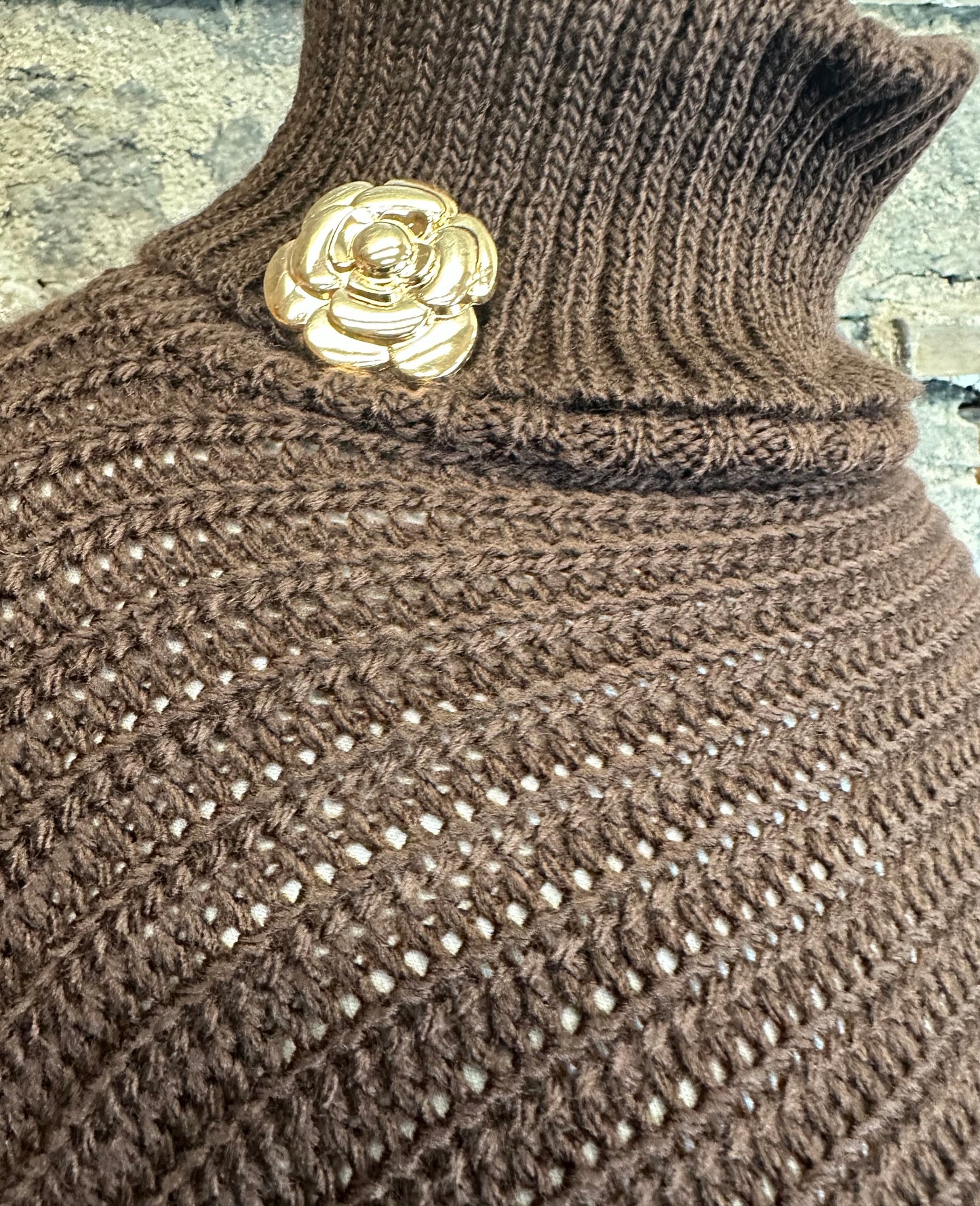 “Darina” chocolate high neck polo poncho