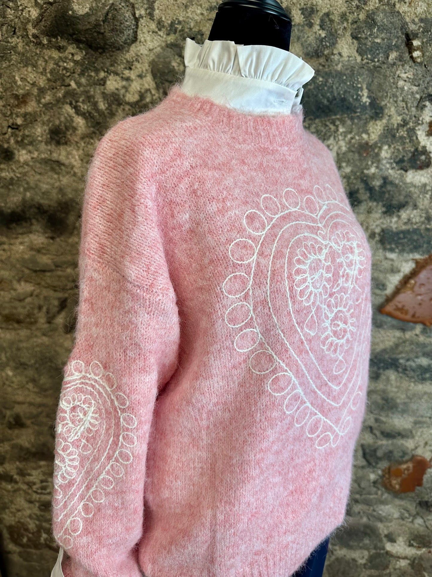 Strawberry soft cosey Italian knit strawberry with white embroidery detailing