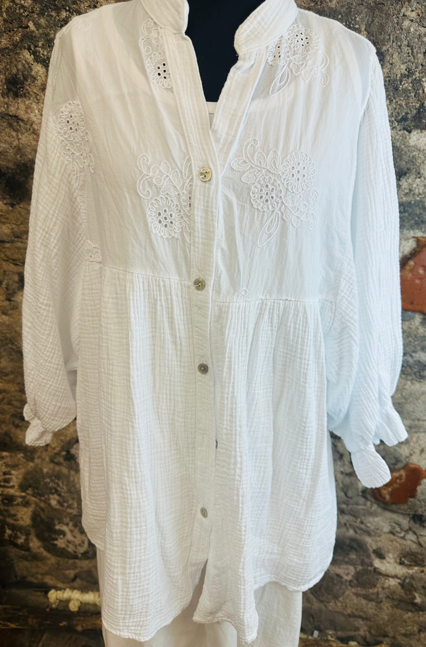 “Harriet “ white Italian cotton and cheese cloth tunic