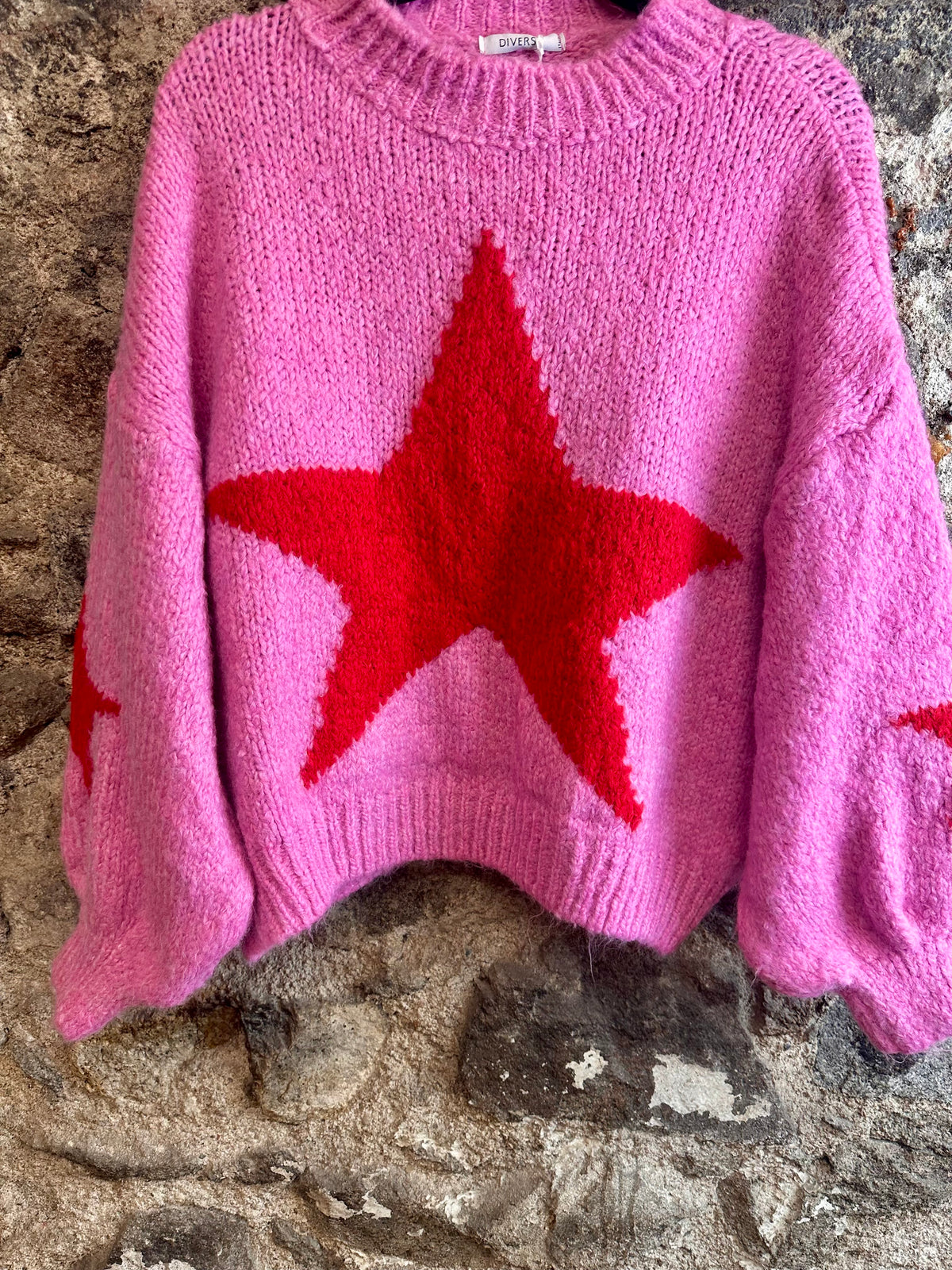 “Bowie “ fuchsia pink and cherry red star Italian supersoft knit