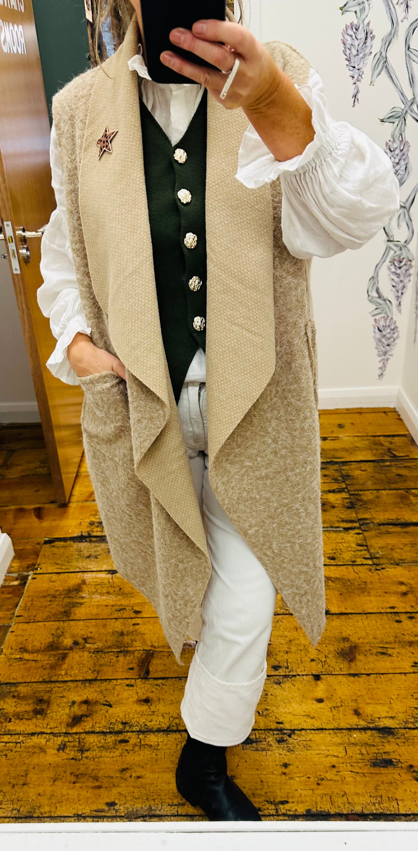 “Anais “ camel waterfall waist coat