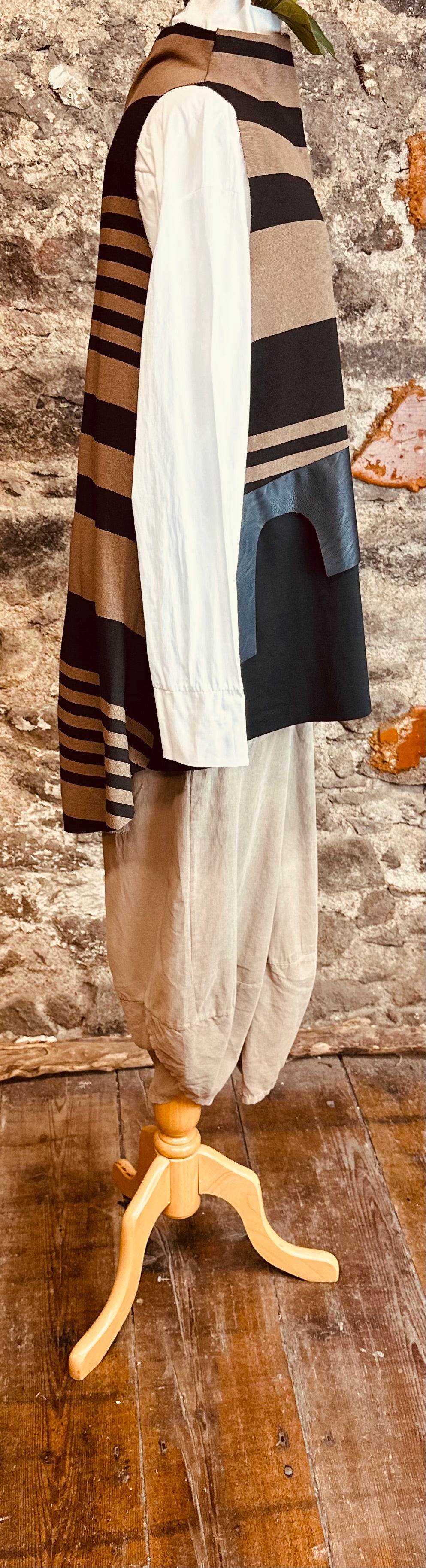 “Jenni “ mocha and ebony Italian hi lo funnel neck tunic