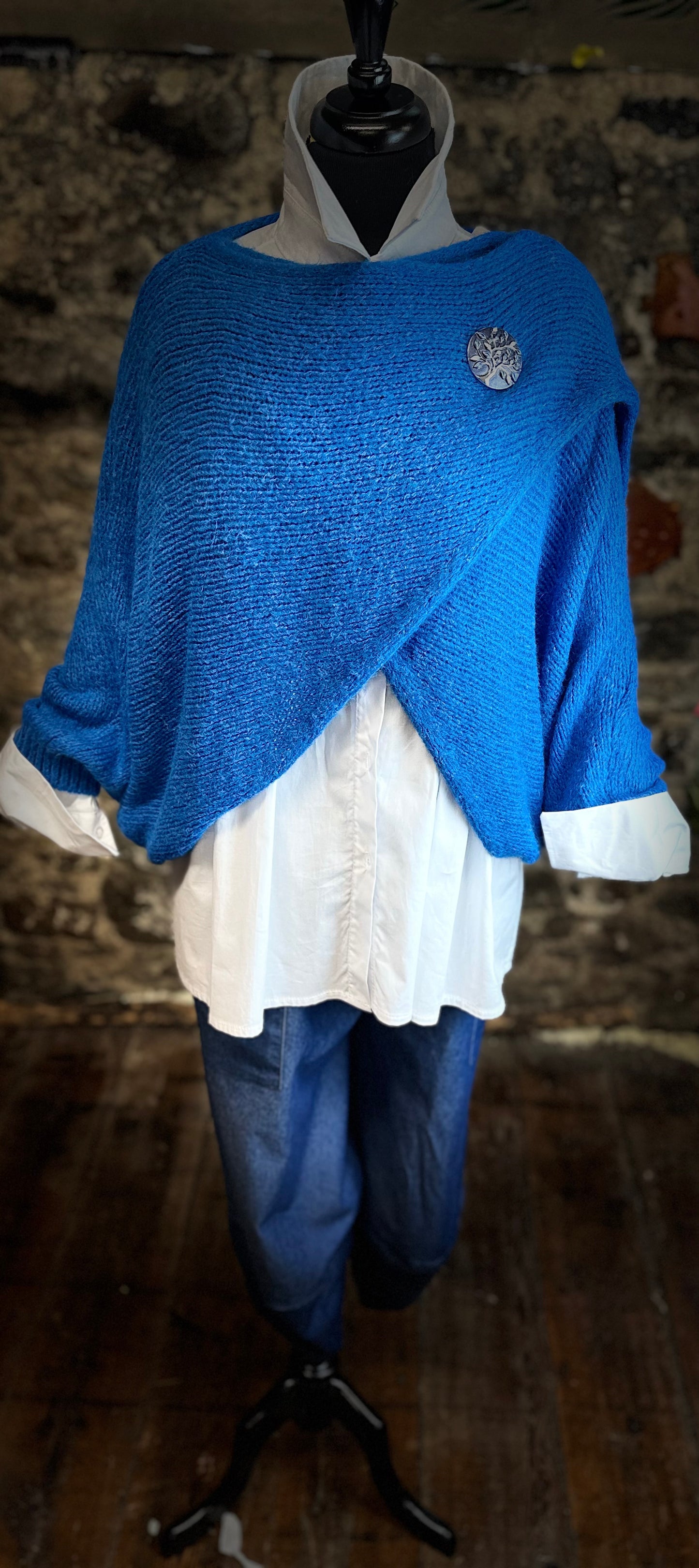 “Izzy “ cobalt blue Italian crossover knit