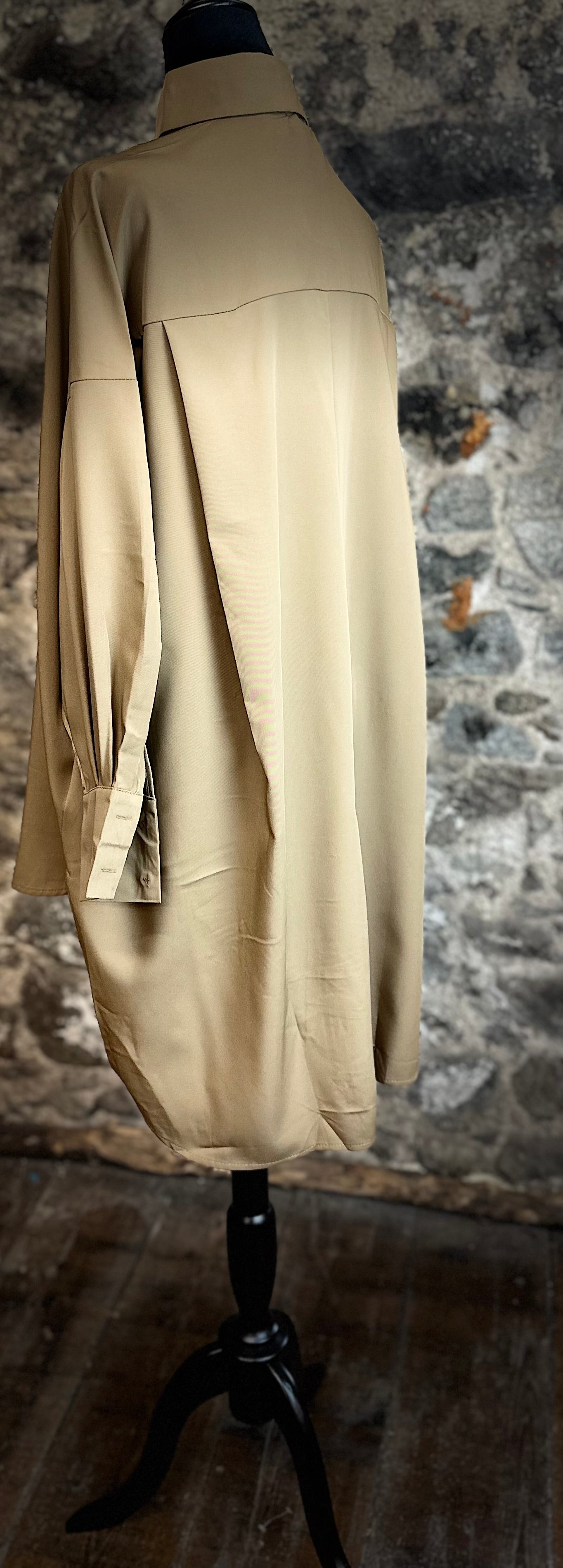 “Mabel “ Italian tan hi lo dress shirt