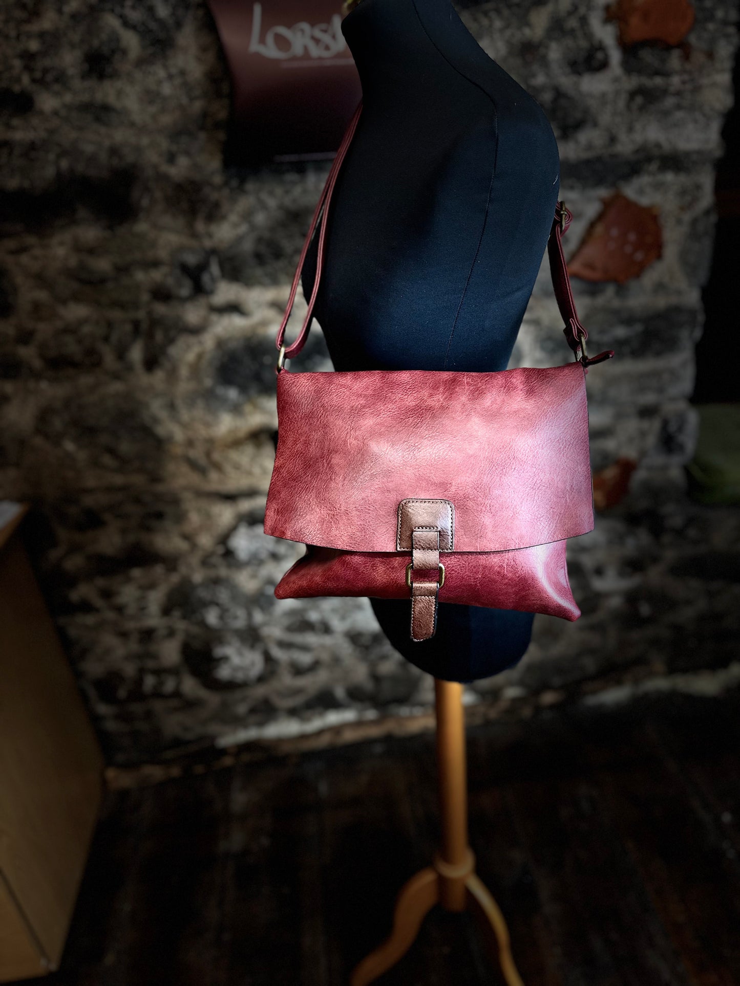 “Maggie “ Bordeaux vegan satchel bag
