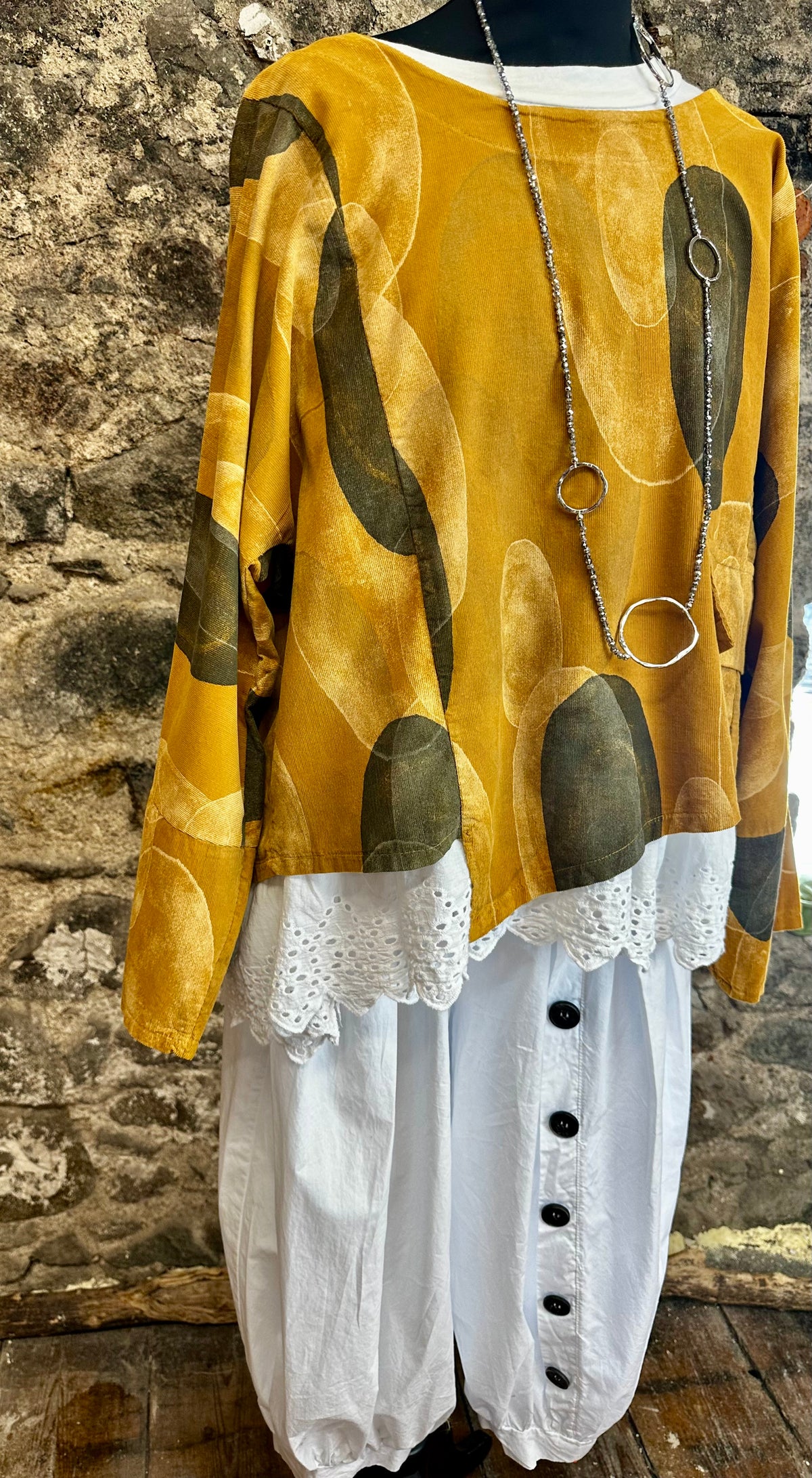 “Betty “mustard and slate pin corduroy tunic
