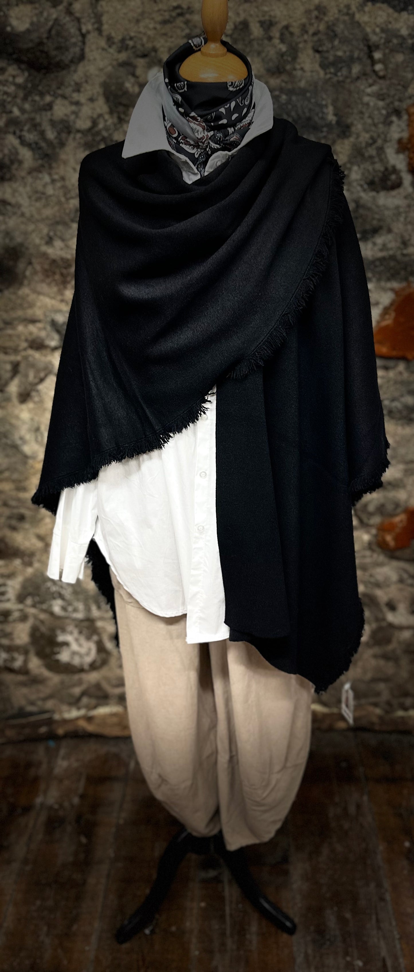 “Stella “ Ebony black Italian super soft wrap cape