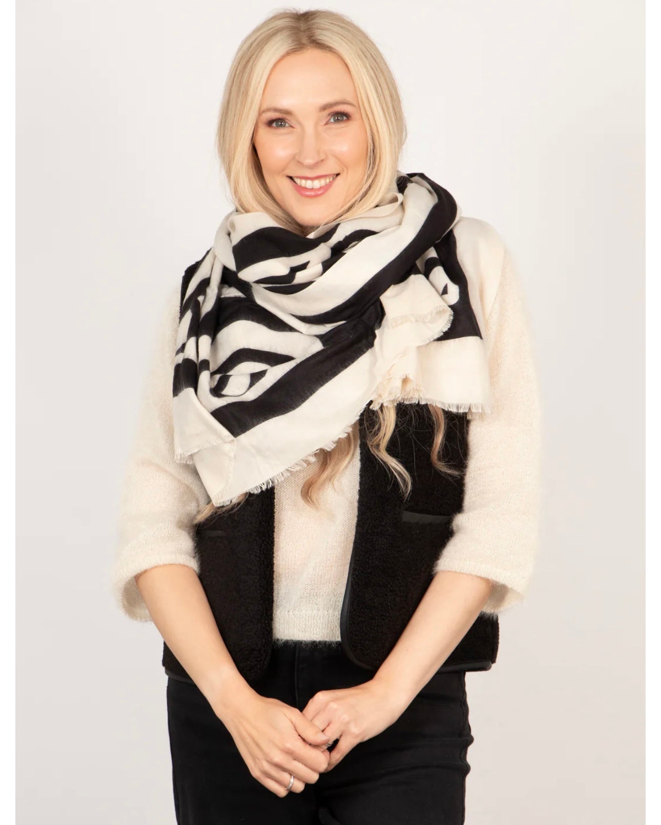Monochrome black and cream large wrap