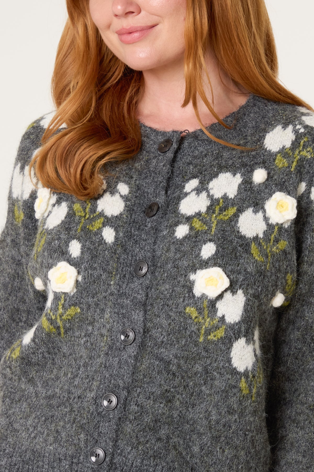“Helena “ floral detail charcoal cardigan