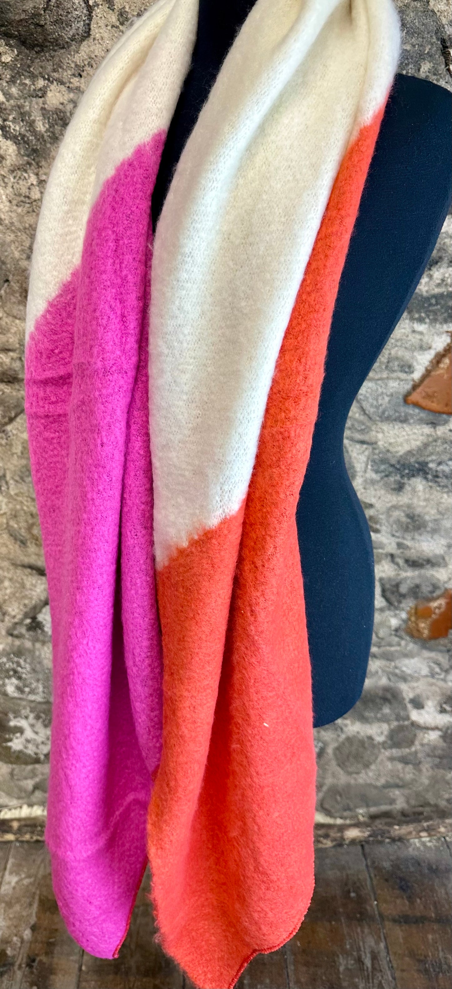 Tangerine..cerise and natural super cosey xtra large wrap