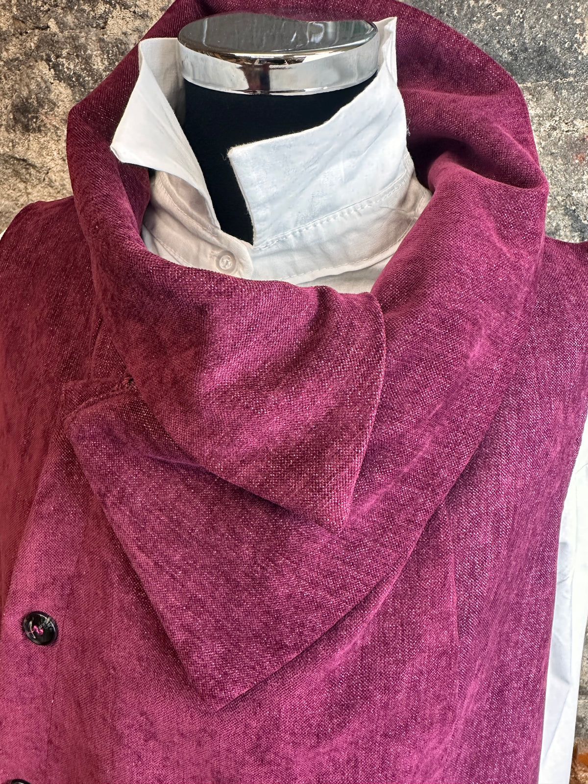 “Mandy “ burgundy Italian asymmetrical waist coat