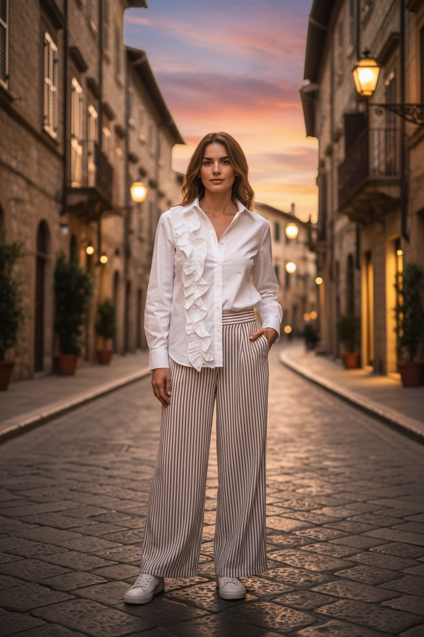 “Sandie “ monochrome pinstripe Italian linen cullottes