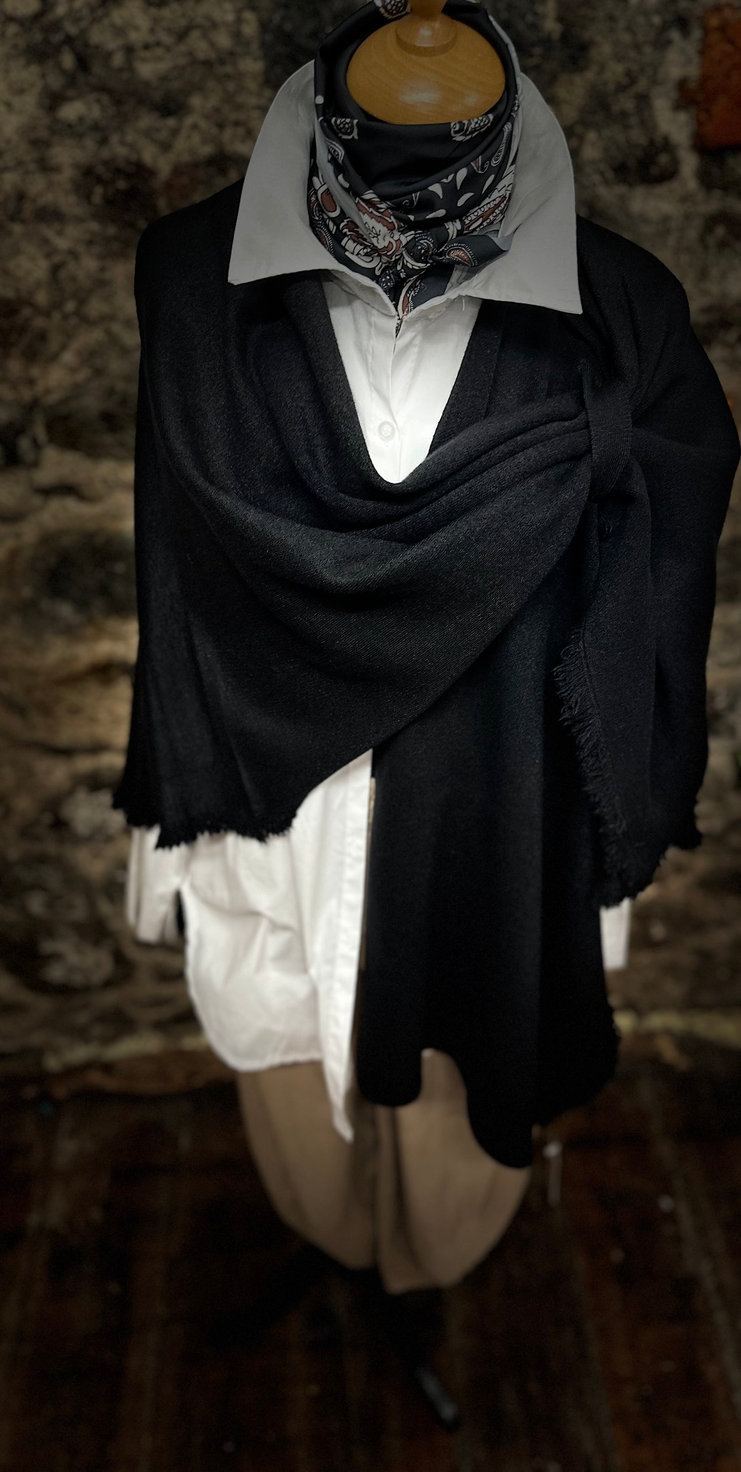 “Stella “ Ebony black Italian super soft wrap cape