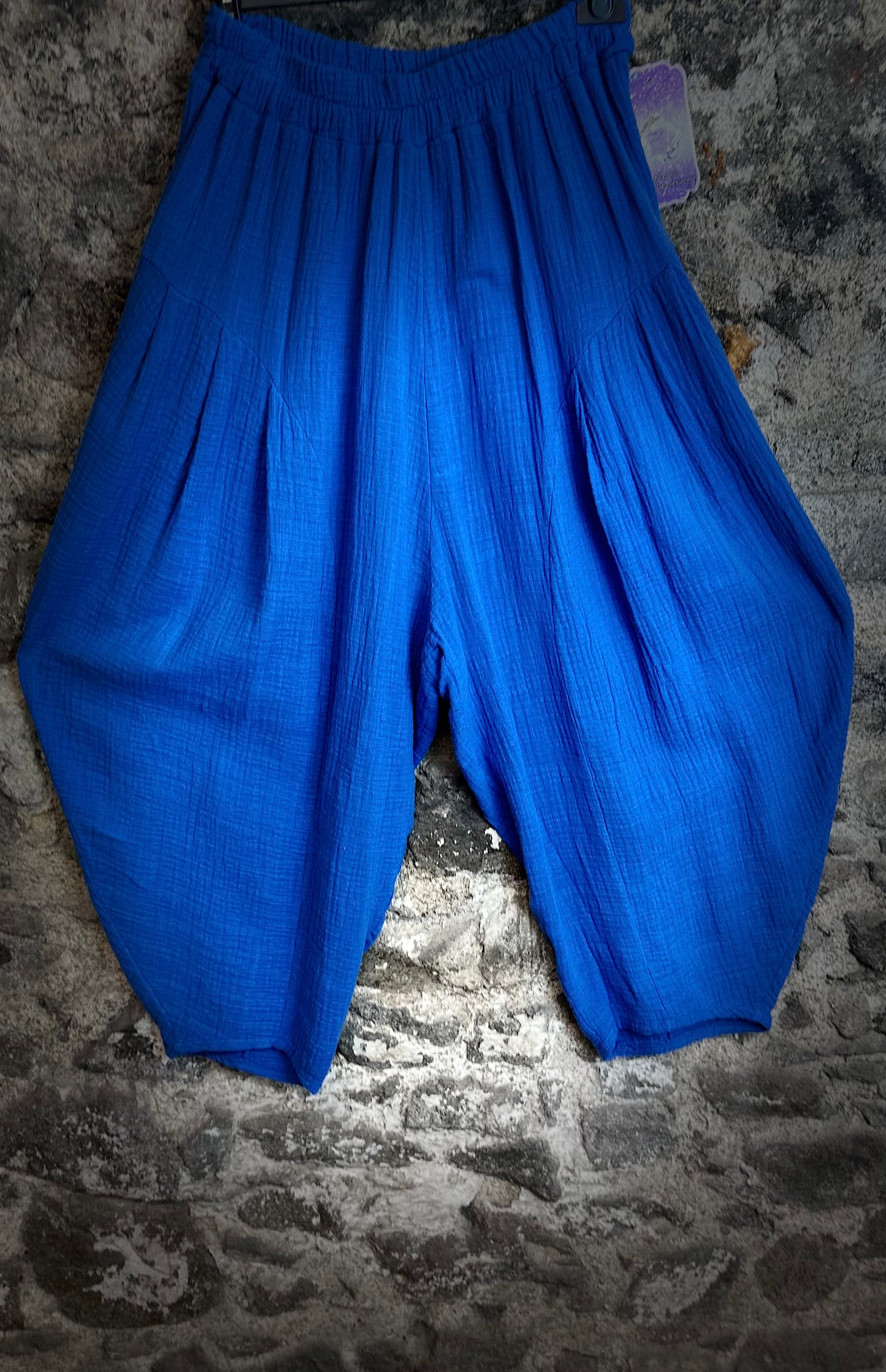 “Tiffany “ azure blue Italian harem cotton trousers
