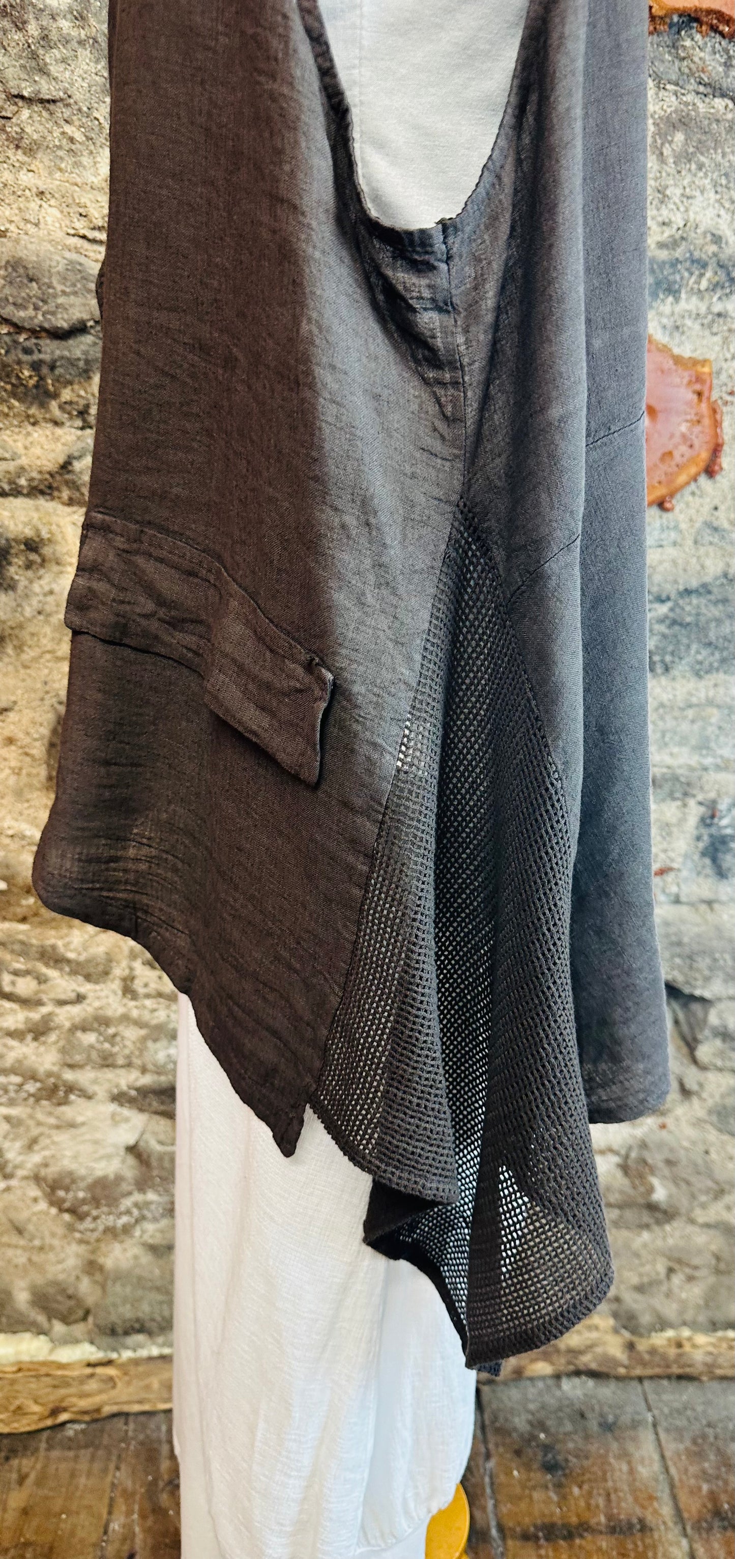 “Daisy “ chocolate linen Italian asymmetric waistcoat