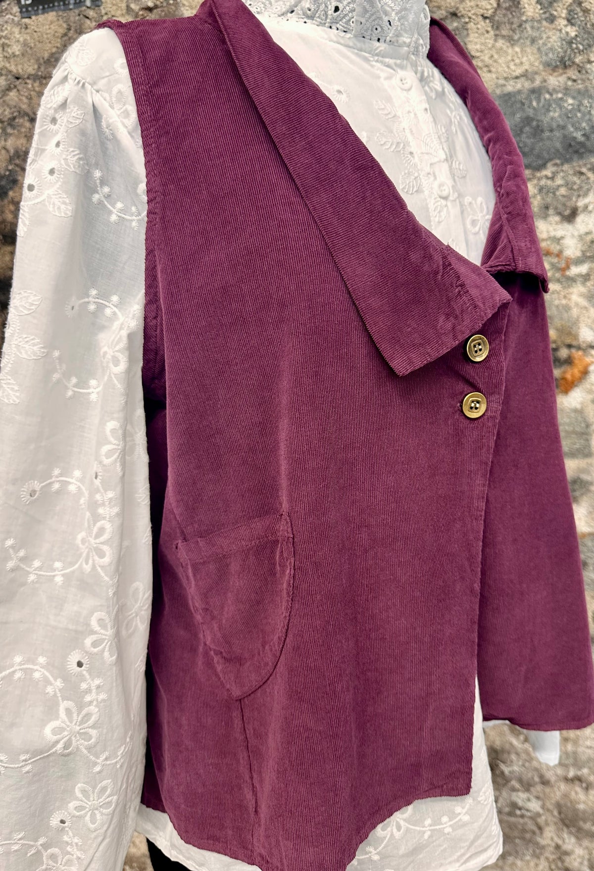 “Kellie” plum pin corduroy waistcoat
