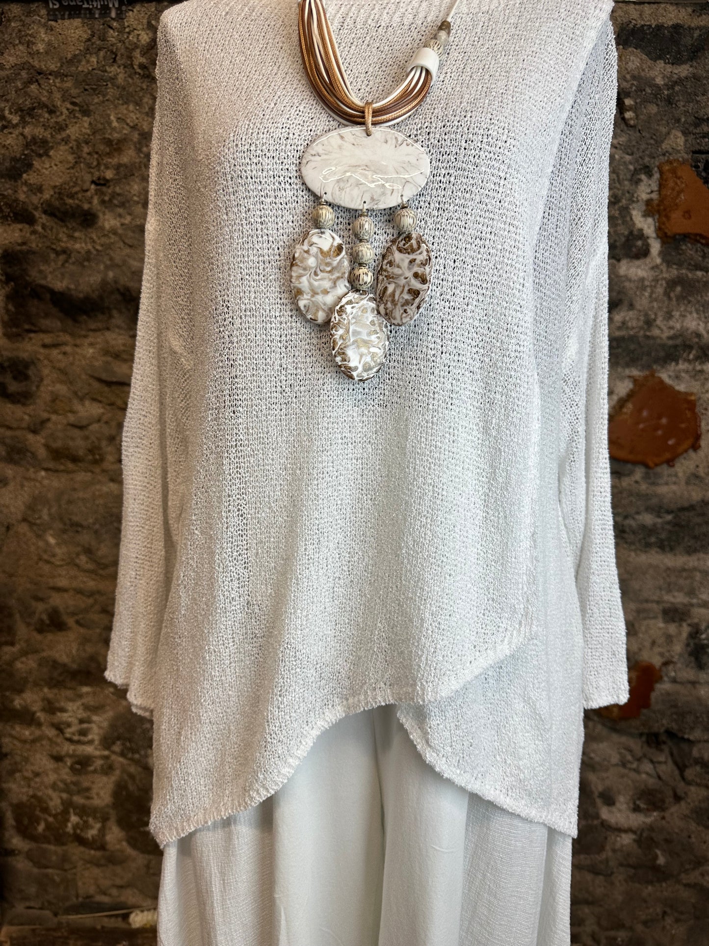 “Niki “ fine weave knit wrap jumper winter white